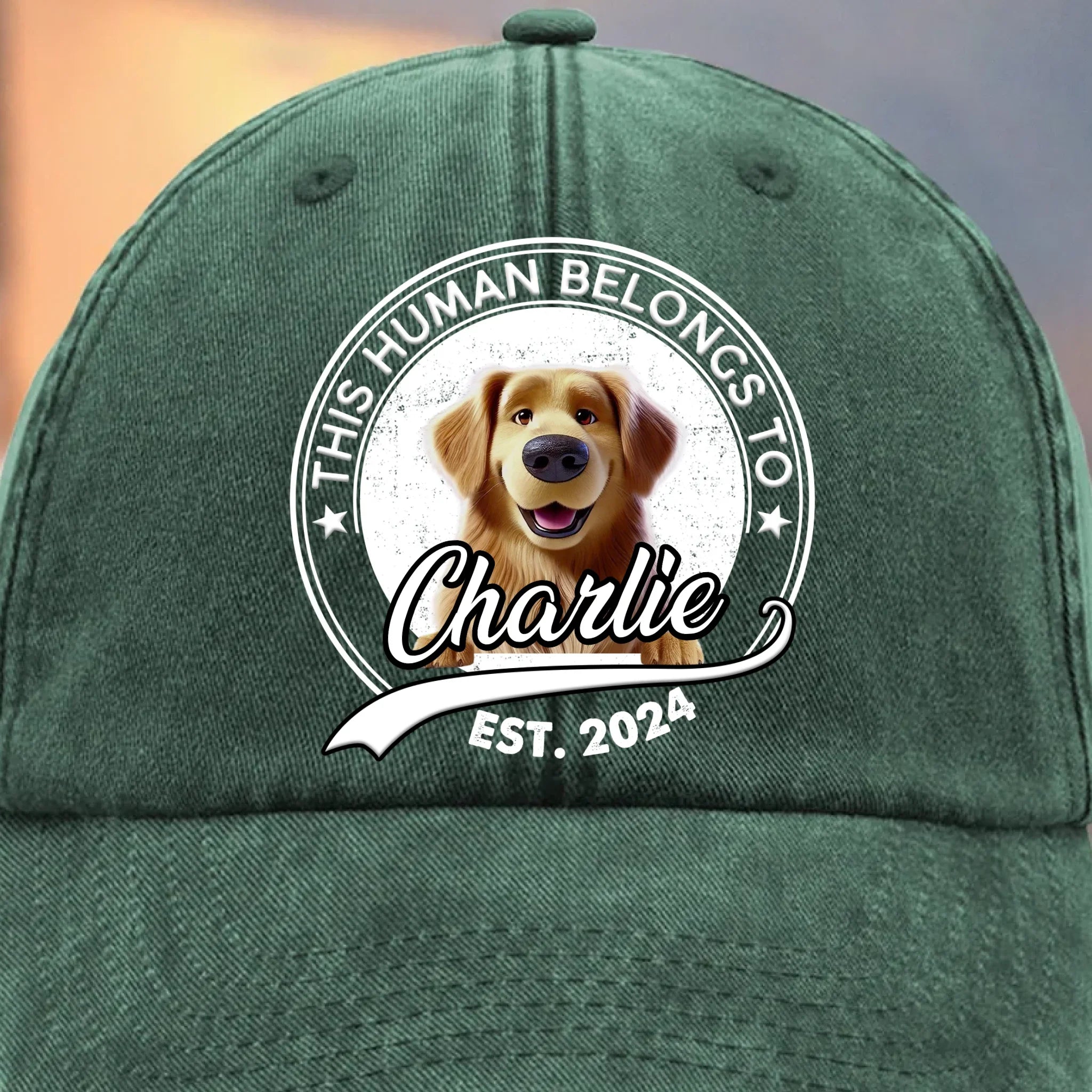 This Human Belongs To Me - Dog Personalized Custom Vintage Washed Denim Baseball Cap - Father's Day, Mother's Day, Gift For Mom, Dad, Pet Owners, Pet Lovers