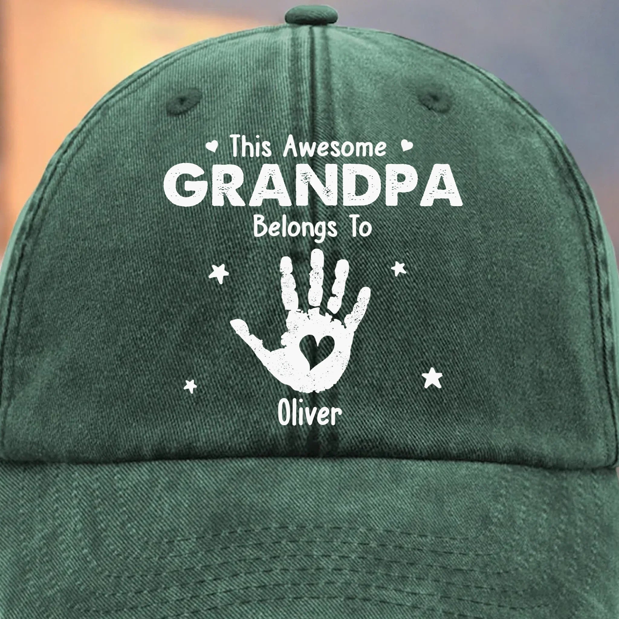 Custom Vintage Washed Denim Baseball Cap - Personalized Birthday Gifts For Dad, Grandpa - Proud Grandpa Of Little Hands