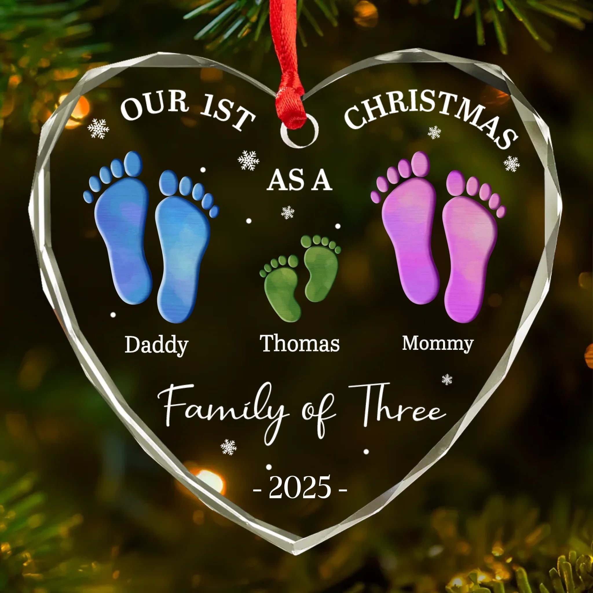Custom Heart Glass Ornament - Personalized Christmas Birthday Gifts For Mom, Dad, Kids - Our First Christmas Together