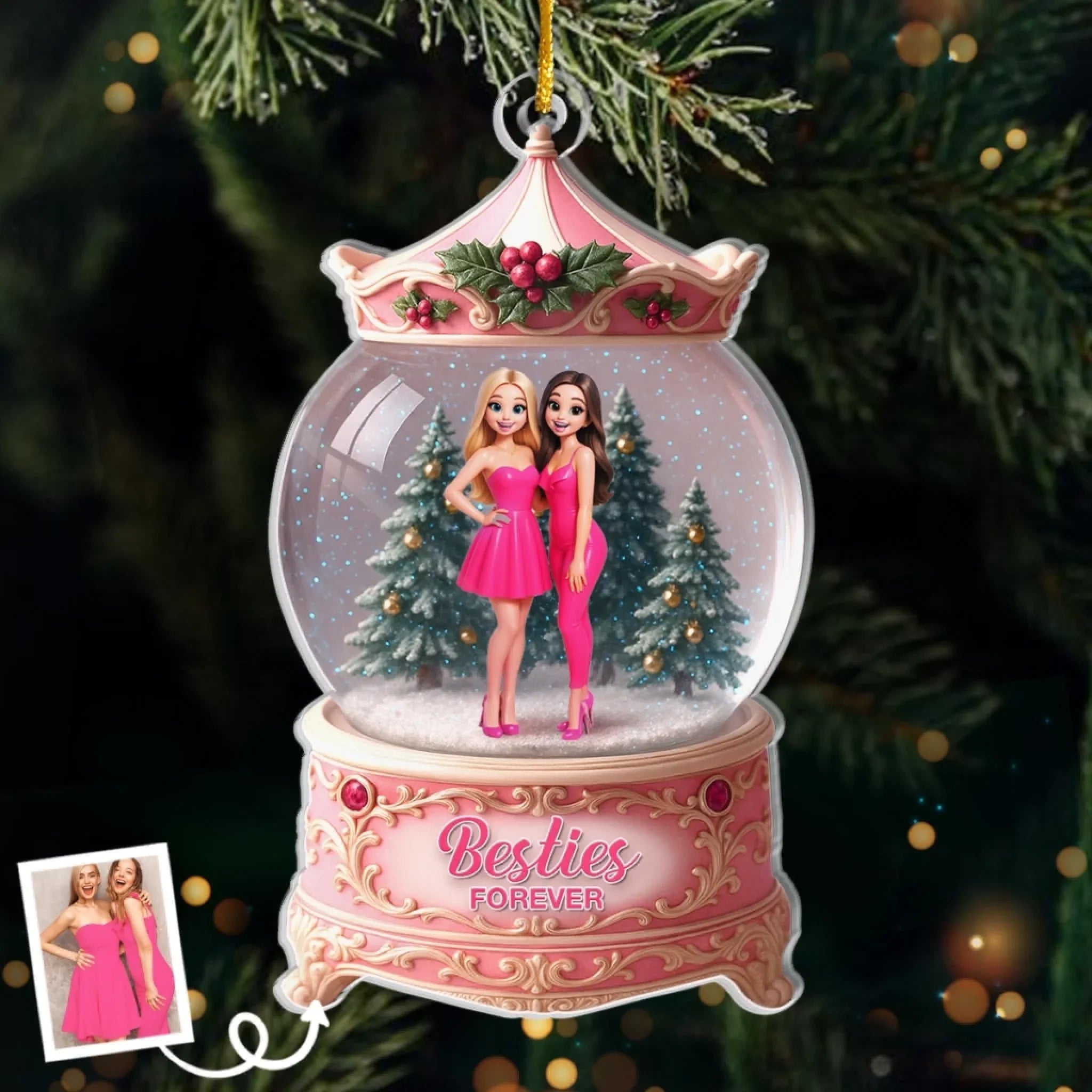 Custom Photo Acrylic Ornament - Personalized Christmas Best Friend Birthday Gifts For Women, Besties, Sisters, BFF - Snowy Days, Endless Friendship