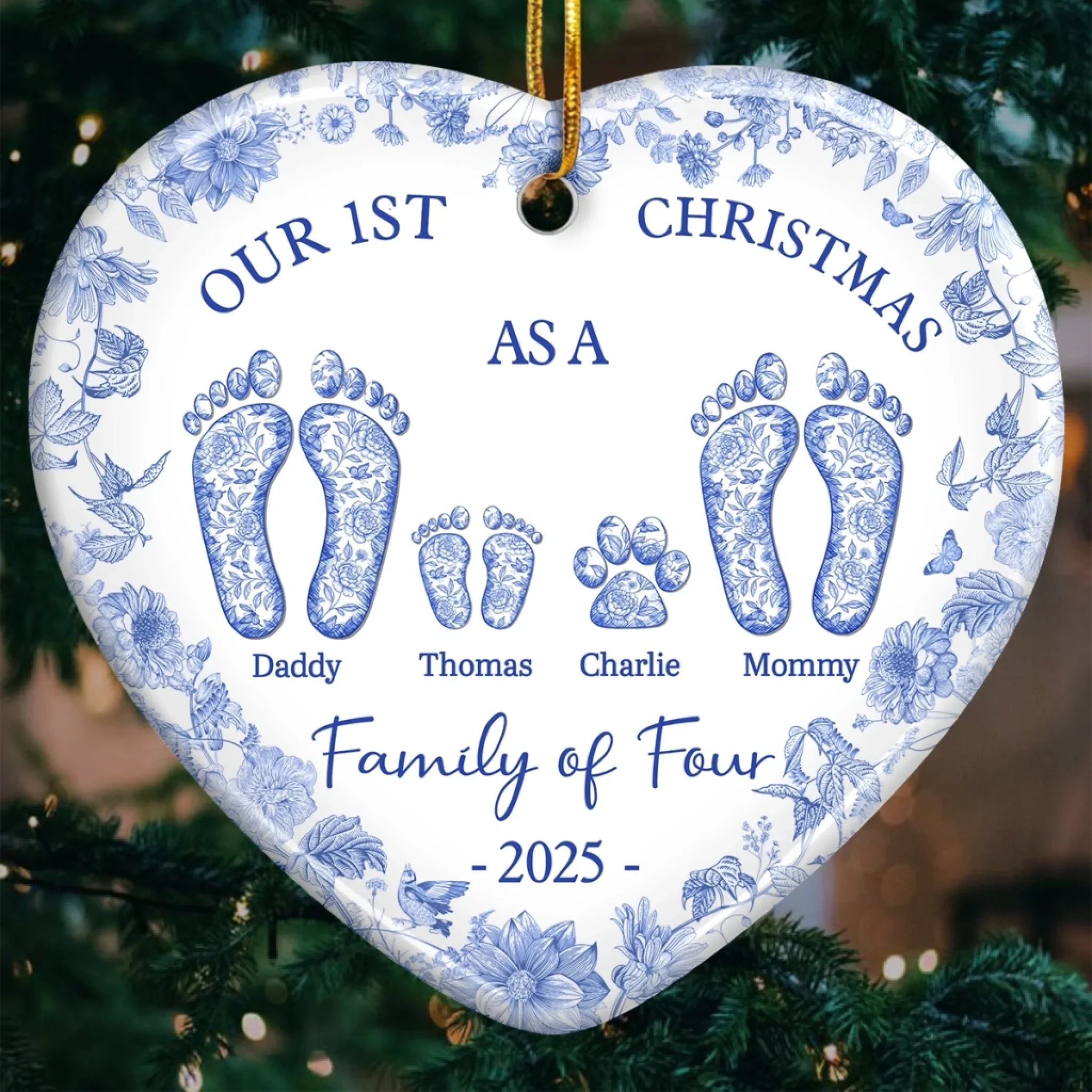 Custom Ceramic Ornament - Personalized Christmas Birthday Gifts For Mom, Dad, Kids - Our Pawfect Family Begins