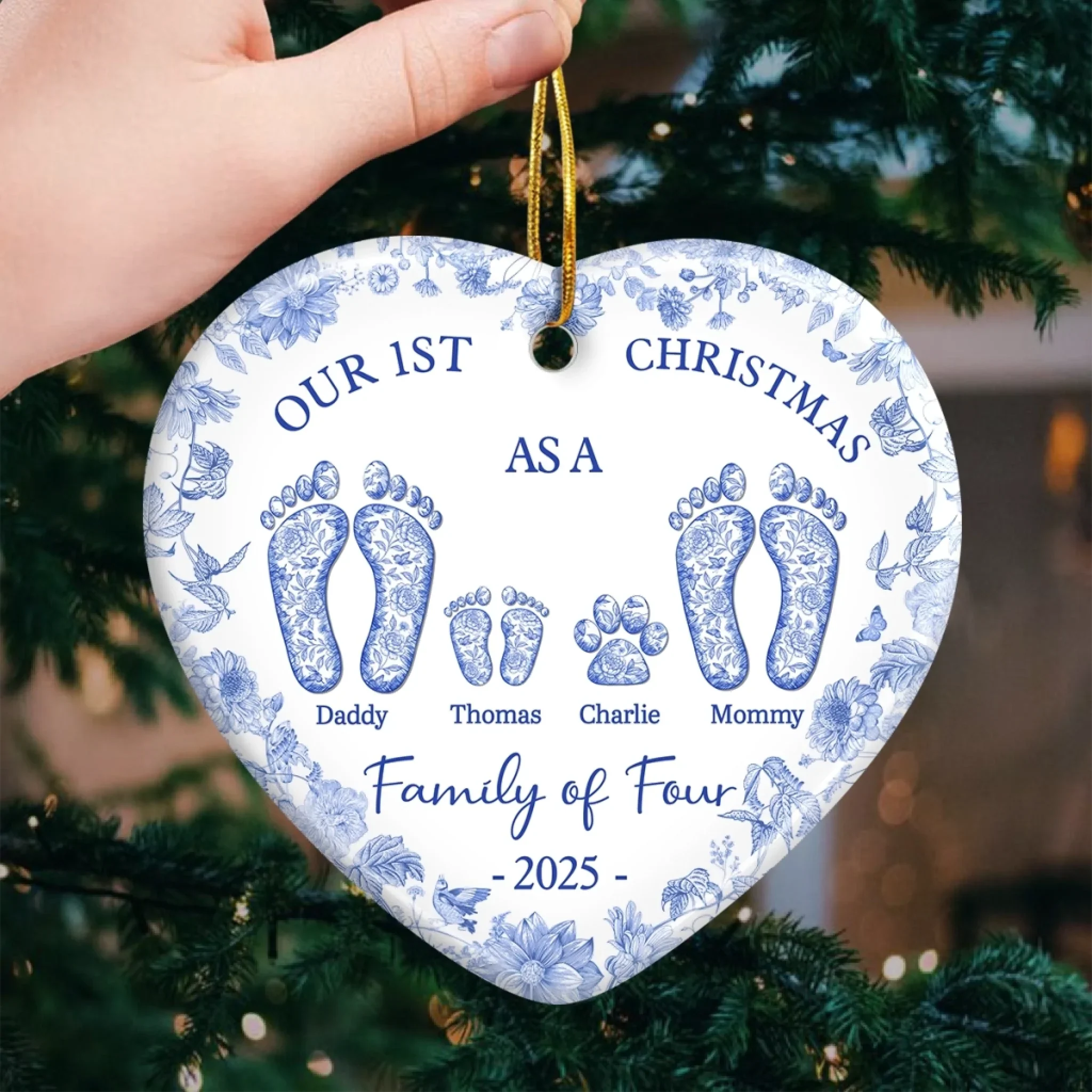 Custom Ceramic Ornament - Personalized Christmas Birthday Gifts For Mom, Dad, Kids - Our Pawfect Family Begins