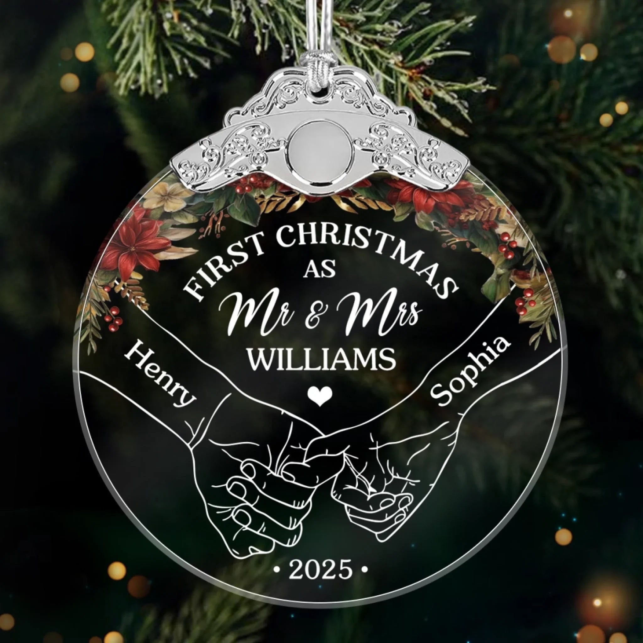 Custom Glass Ornament - Personalized Anniversary Christmas Wedding Gifts For Husband And Wife, Him And Her - Newlyweds’ First Christmas