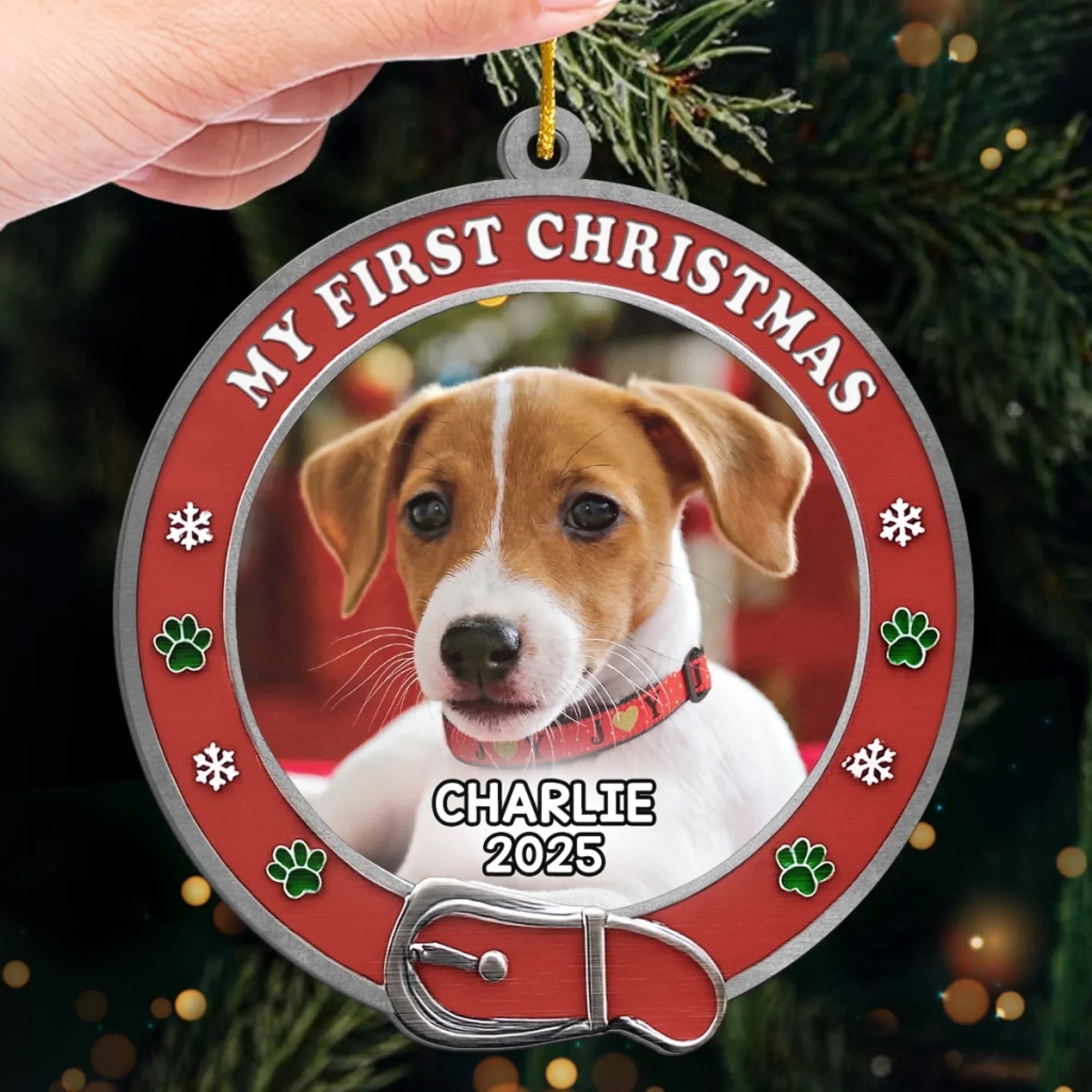 Custom Photo Metal Ornament - Personalized Christmas Birthday Gifts For Dog Cat Lovers, Dog Dad And Mom, Cat Owners - New Paws, New Joy