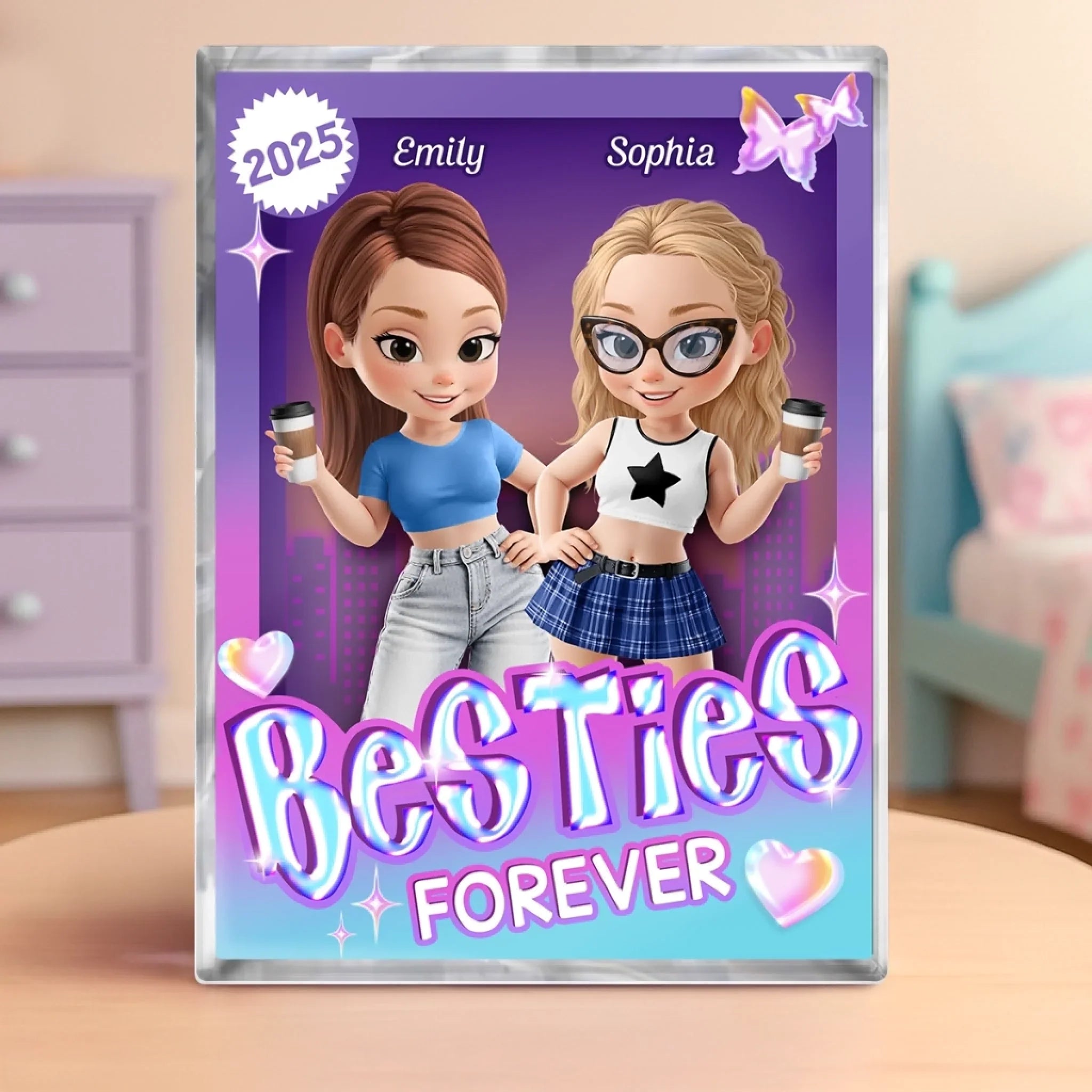 Custom Rectangle Shaped Acrylic Plaque - Personalized Best Friend Birthday Gifts For Women, Besties, Sisters, BFF - Besties Forever Stronger Together
