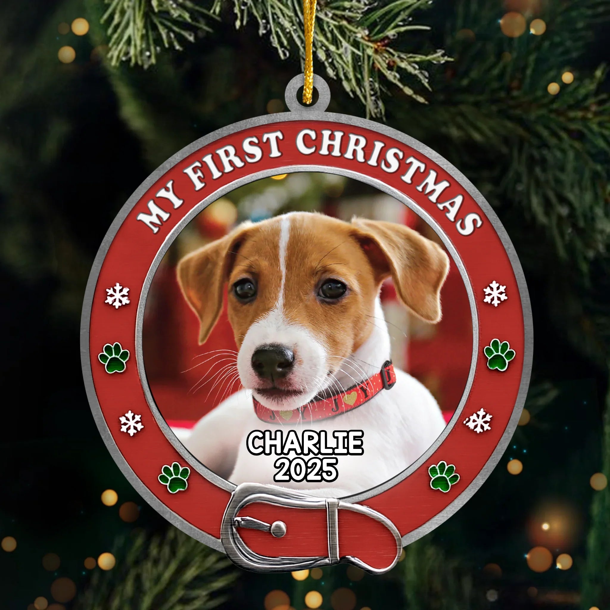 Custom Photo Metal Ornament - Personalized Christmas Birthday Gifts For Dog Cat Lovers, Dog Dad And Mom, Cat Owners - New Paws, New Joy