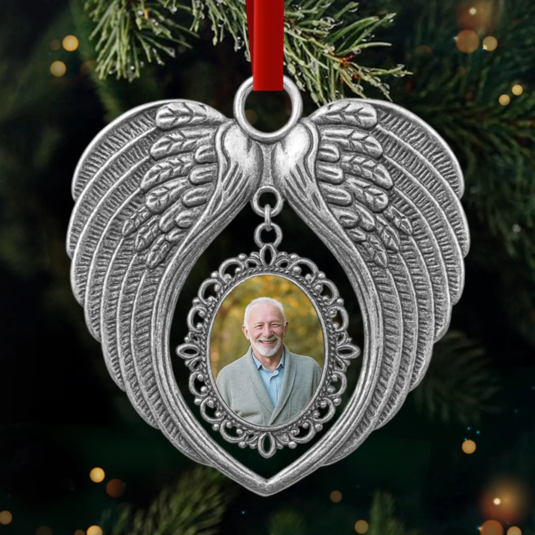 Custom Photo Metal Angel Wings Ornament - Personalized Memorial Sympathy Gifts For Loss Of Mom, Dad - Forever In Our Hearts