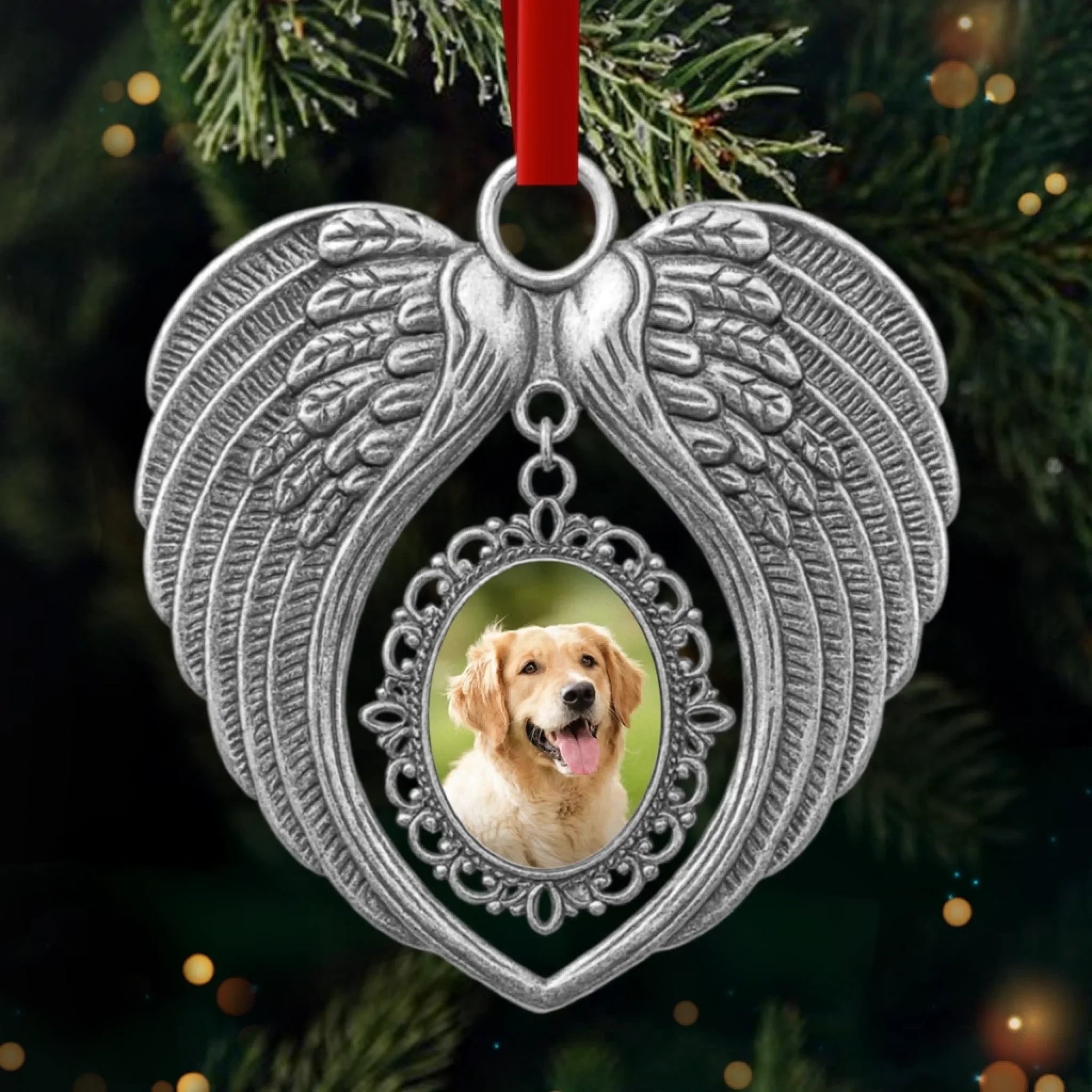 Custom Photo Metal Angel Wings Ornament - Personalized Pet Memorial Sympathy Gifts For Dogs, Cats - Your Paws Left Prints On Our Souls
