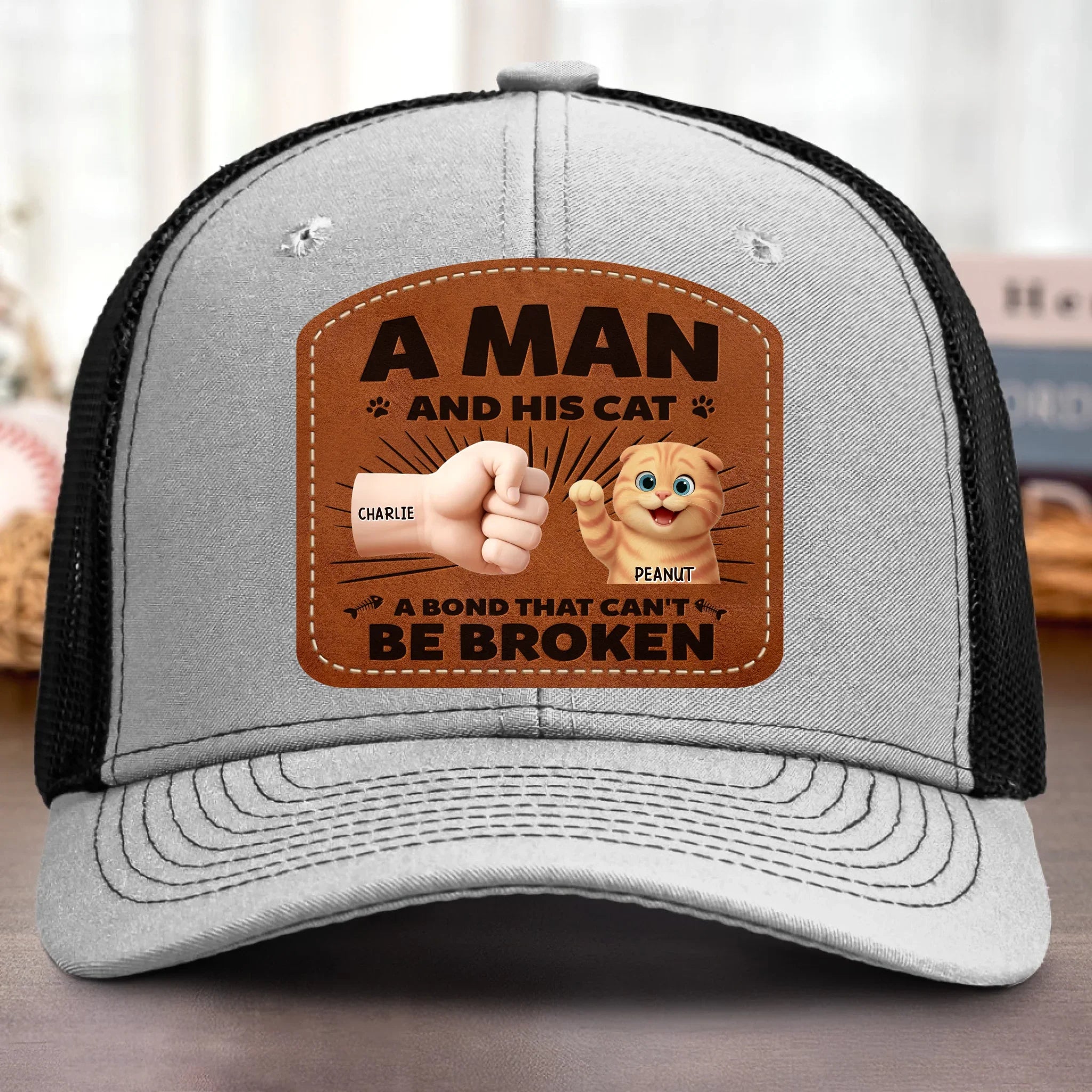 Custom Shaped Leather Patch Hat - Personalized Birthday Gifts For Cat Lovers, Cat Mom And Dad - Feline My Best Self