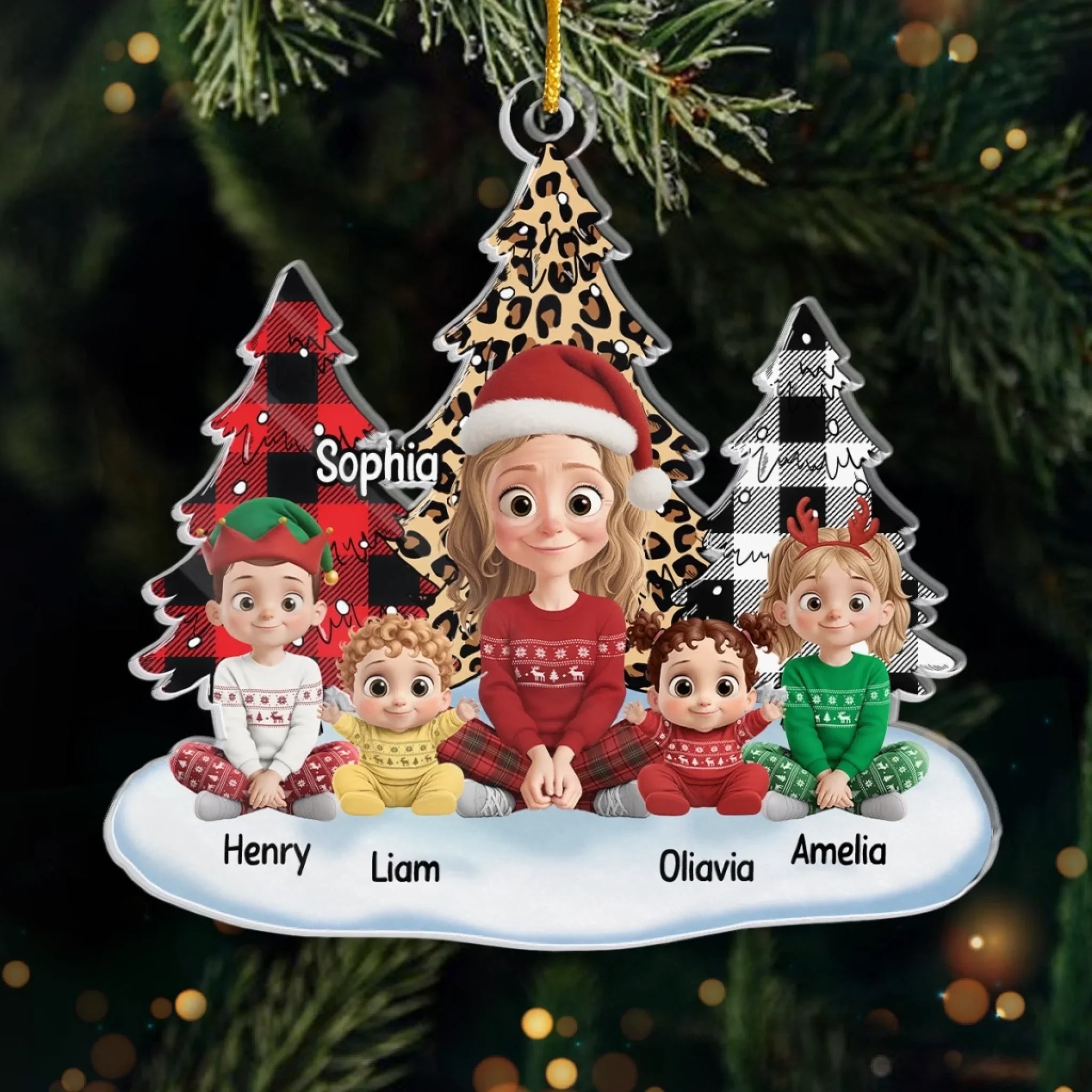 Custom Acrylic Ornament - Personalized Christmas Birthday Gifts For Mom, Grandma - Christmas Joy With The Kids