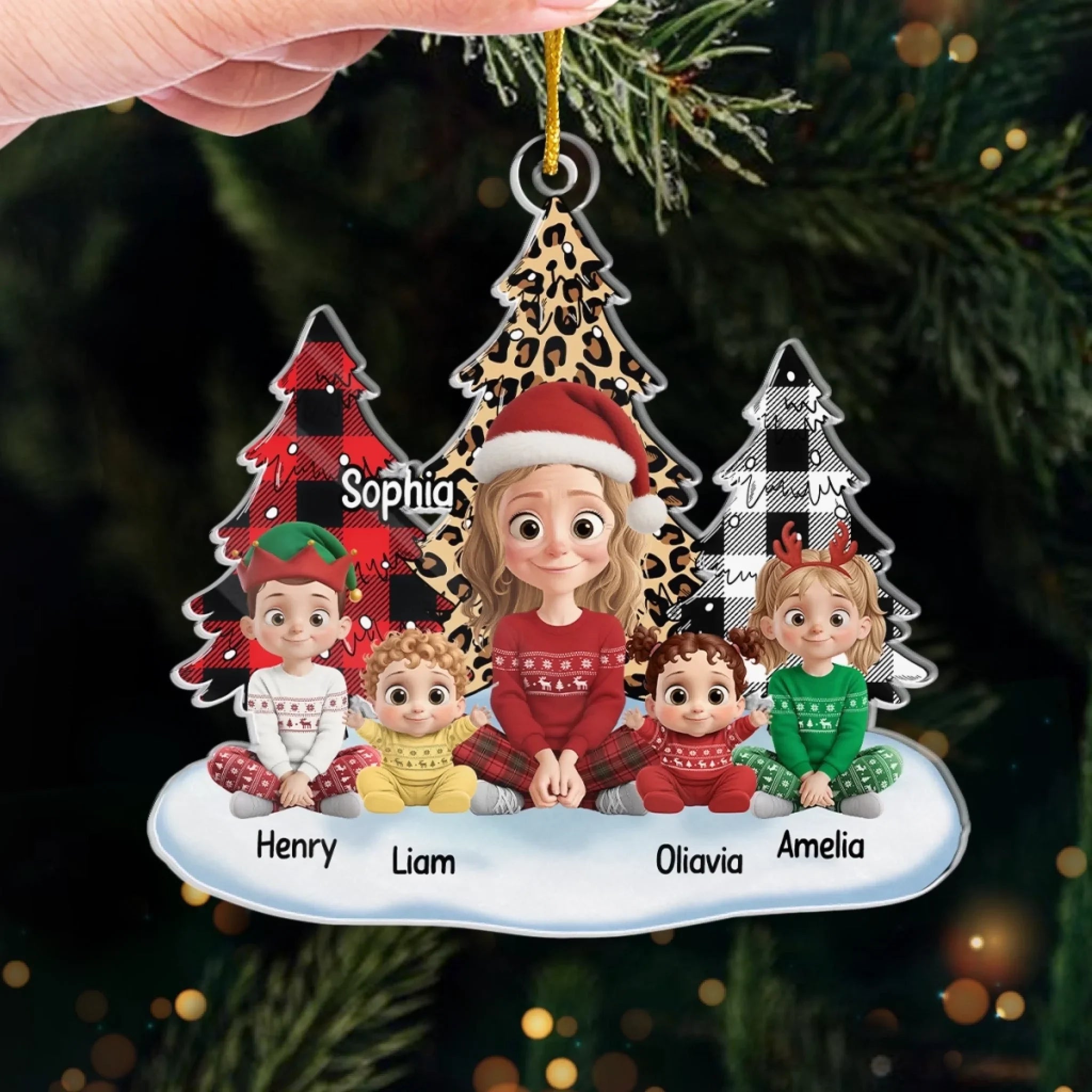 Custom Acrylic Ornament - Personalized Christmas Birthday Gifts For Mom, Grandma - Christmas Joy With The Kids