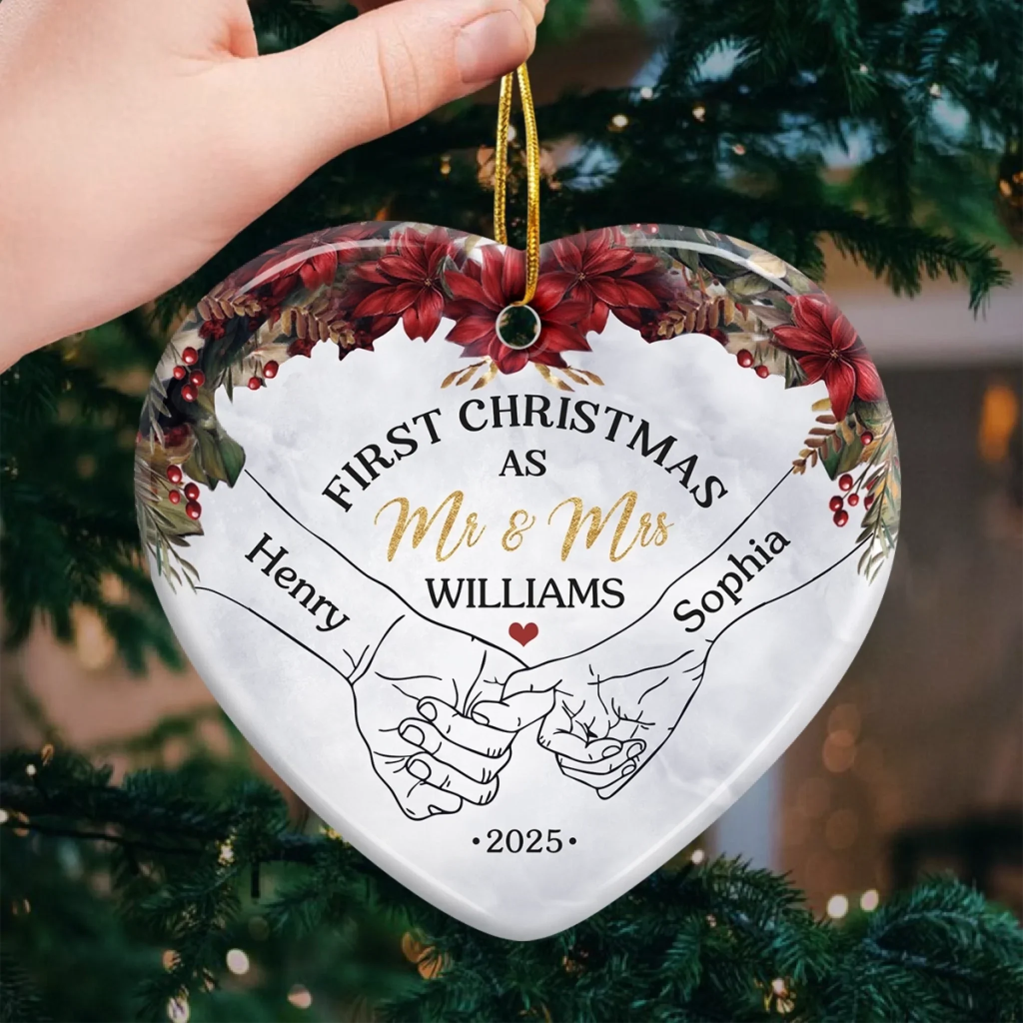 Custom Ceramic Ornament - Personalized Anniversary Christmas Wedding Gifts For Husband And Wife, Him And Her - Forever Begins This Christmas