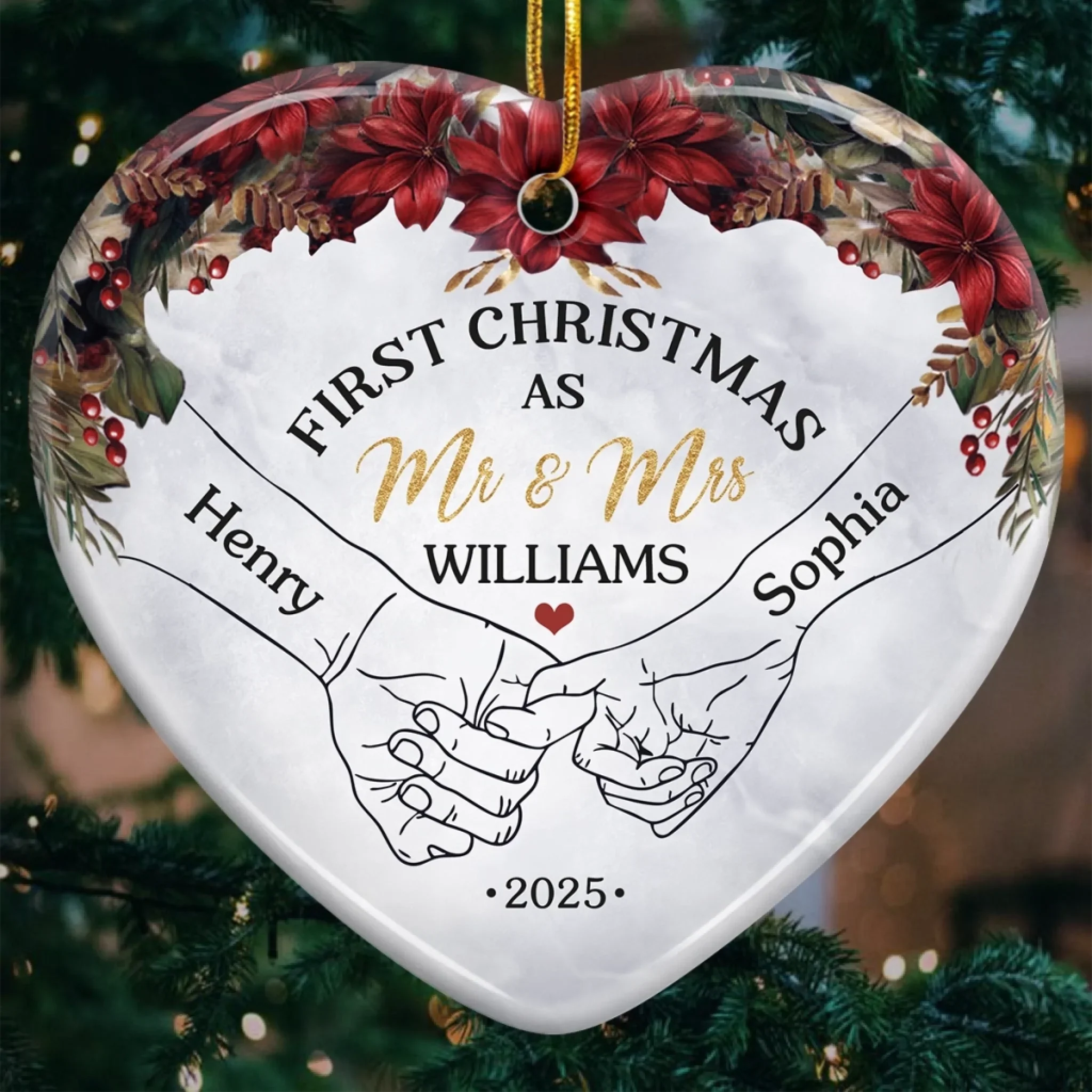 Custom Ceramic Ornament - Personalized Anniversary Christmas Wedding Gifts For Husband And Wife, Him And Her - Forever Begins This Christmas
