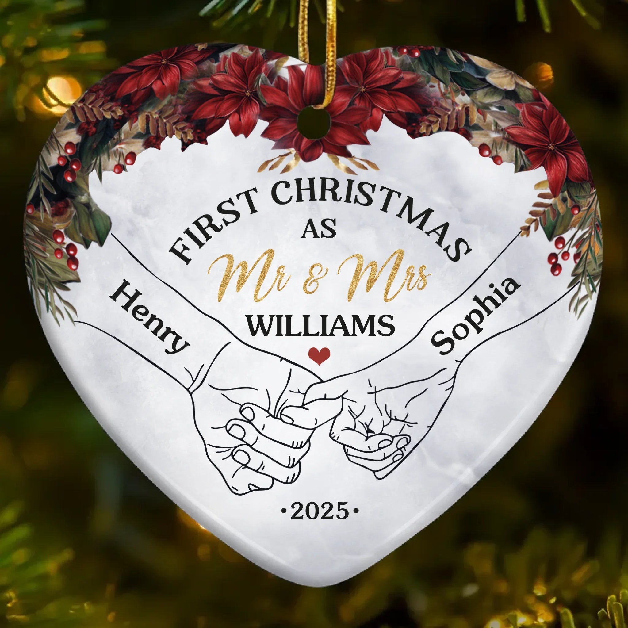 Custom Ceramic Ornament - Personalized Anniversary Christmas Wedding Gifts For Husband And Wife, Him And Her - Forever Begins This Christmas