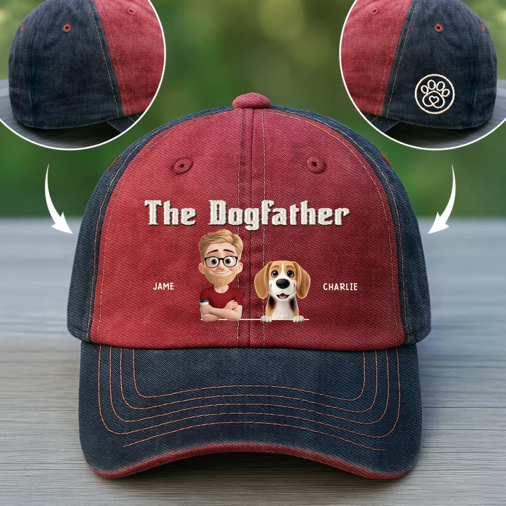Custom Embroidered Effect Washed Denim Baseball Cap - Personalized Birthday Gifts For Dog Lovers, Dog Dad And Mom - Boss Of The Fur Squad