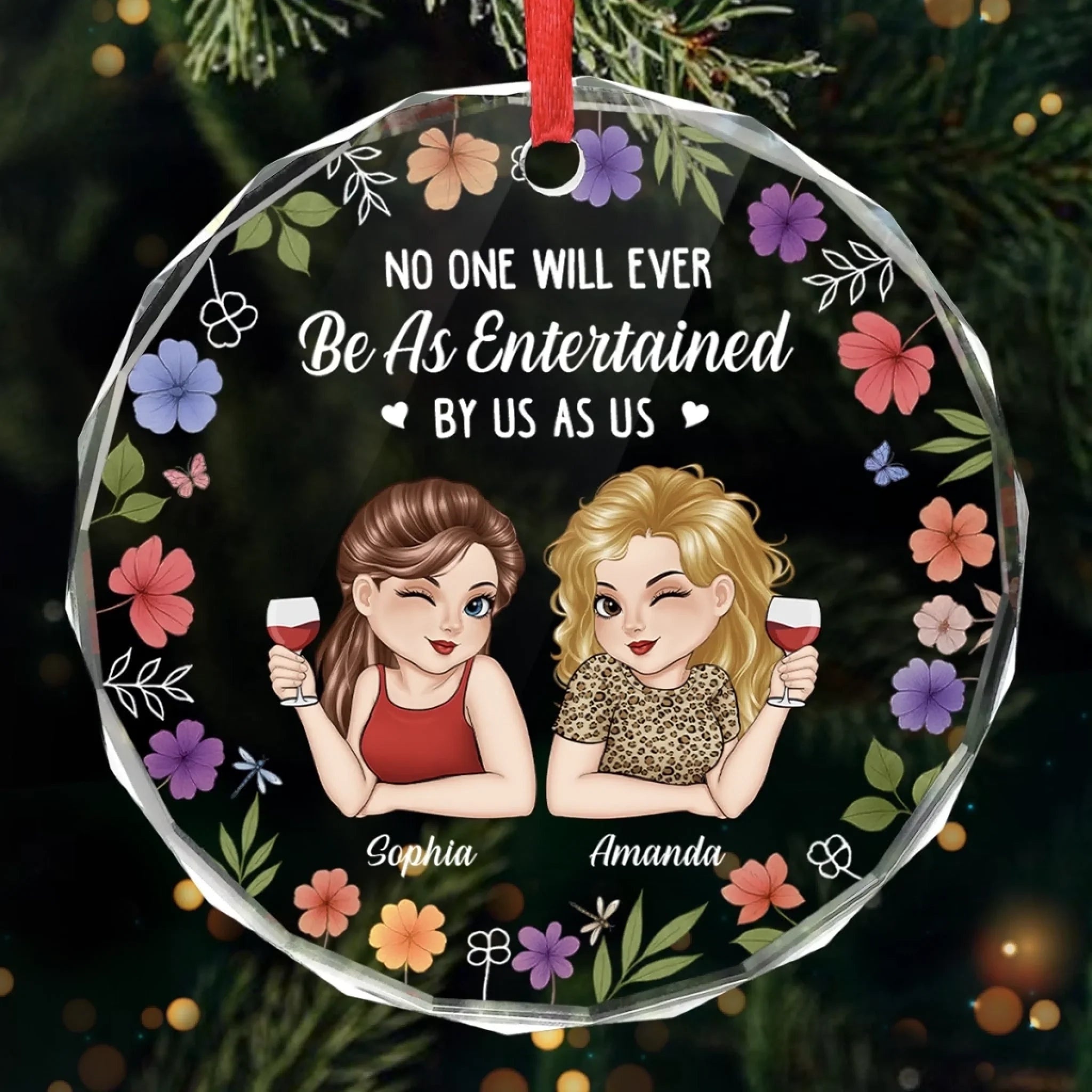 Custom Circle Glass Ornament - Personalized Christmas Best Friend Birthday Gifts For Women, Besties, Sisters, BFF - Built Different, But Still Besties