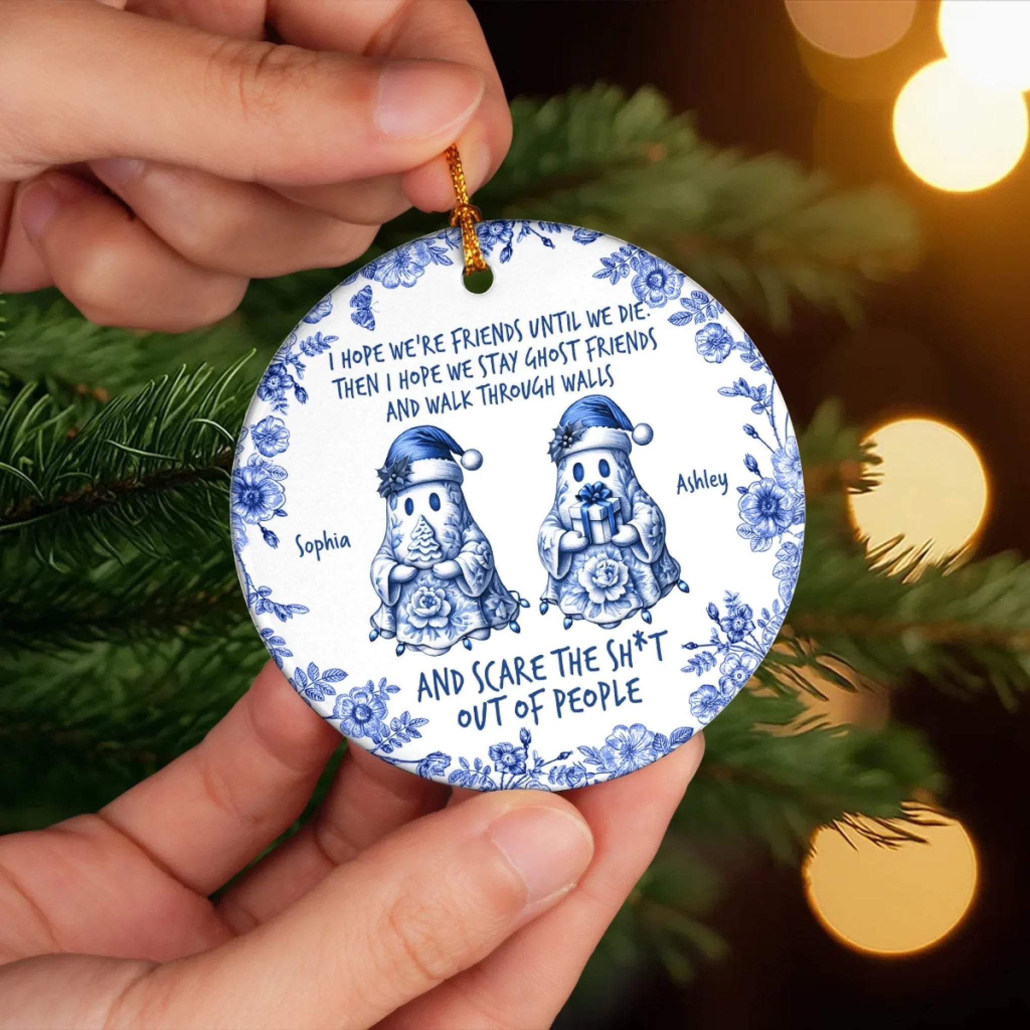 Custom Ceramic Ornament - Personalized Best Friend Christmas Birthday Gifts For Women, Besties, Sisters, BFF - Ghost Besties Forever
