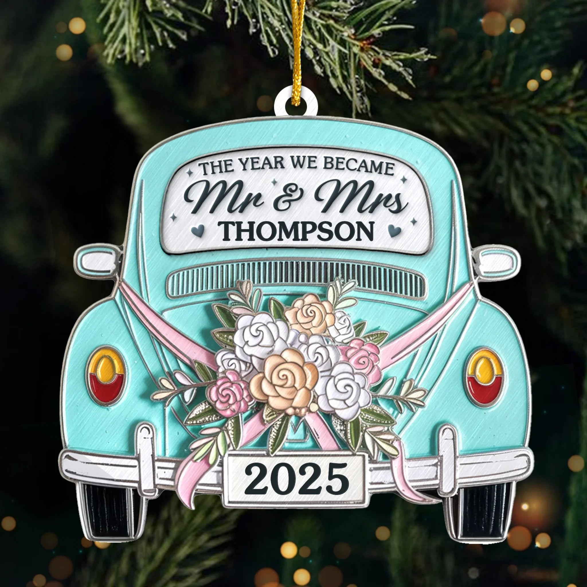 Custom Metal Ornament - Personalized Anniversary Christmas Wedding Gifts For Husband And Wife, Him And Her - Driving Into Forever Together