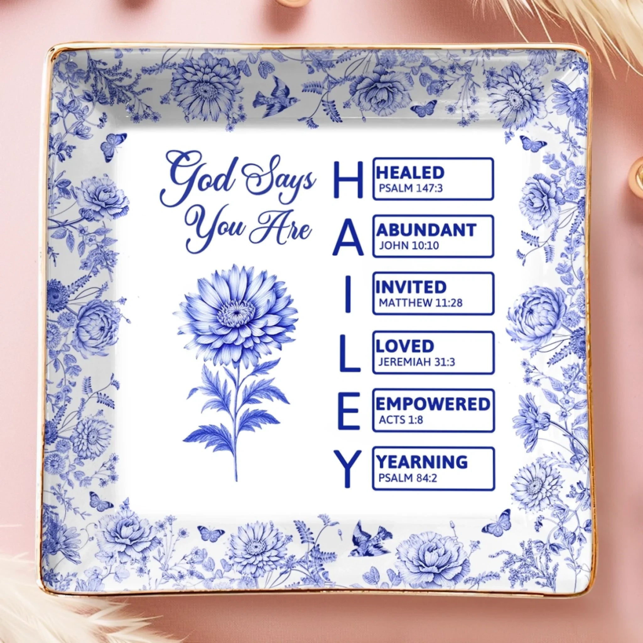 Custom Full-Print Jewelry Dish - Personalized Best Friend Birthday Gifts For Women, Besties, Sisters, BFF - Blessed And Loved