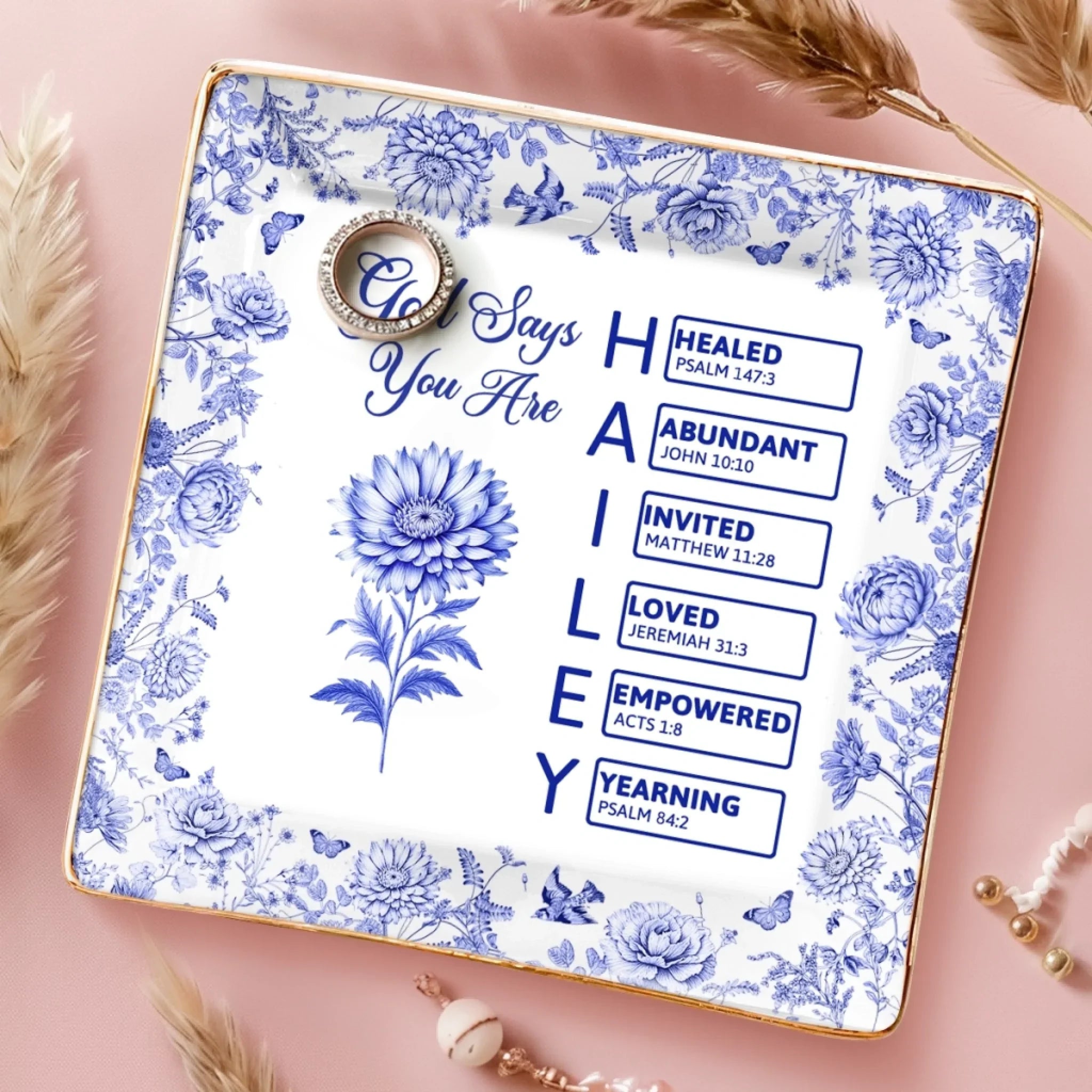 Custom Full-Print Jewelry Dish - Personalized Best Friend Birthday Gifts For Women, Besties, Sisters, BFF - Blessed And Loved