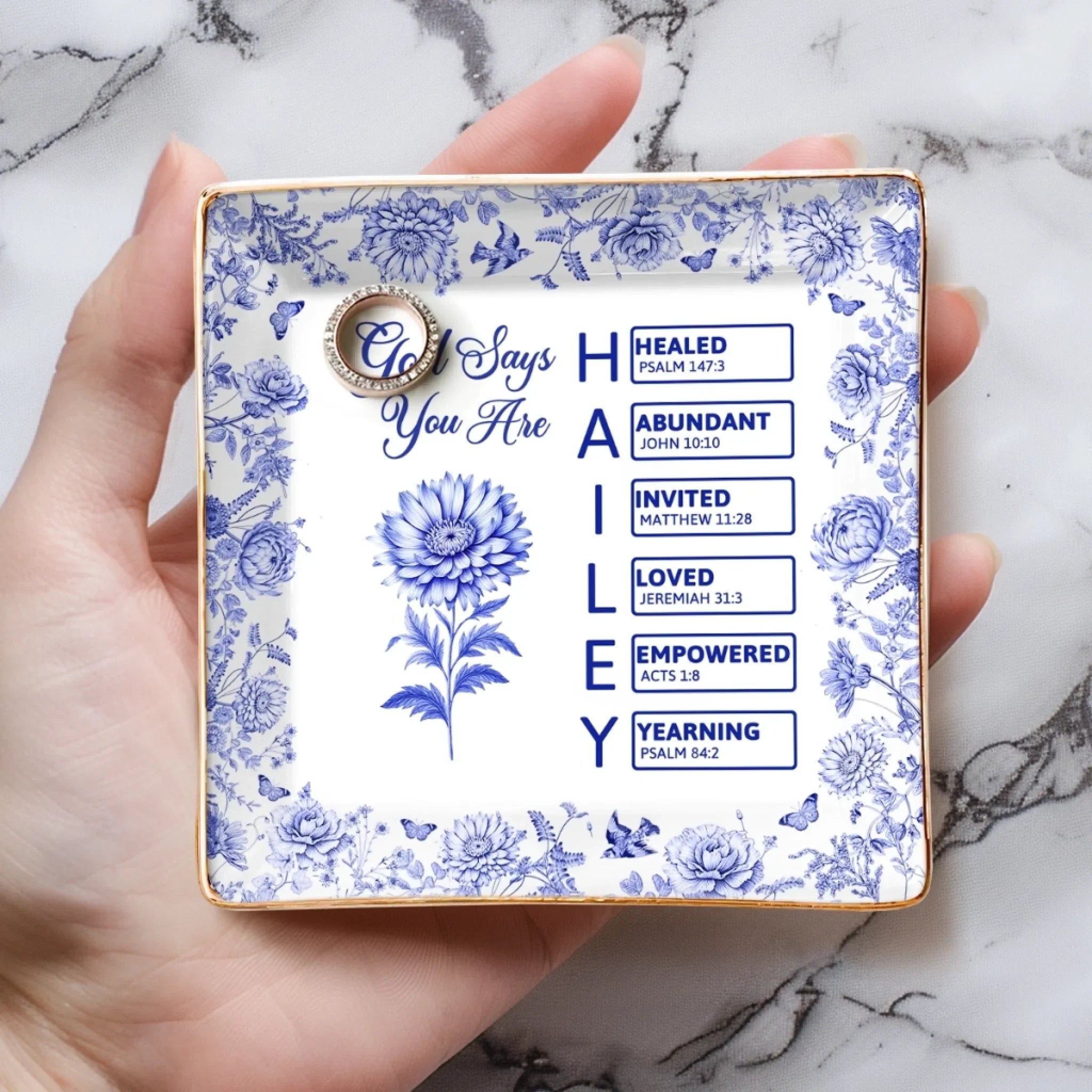 Custom Full-Print Jewelry Dish - Personalized Best Friend Birthday Gifts For Women, Besties, Sisters, BFF - Blessed And Loved