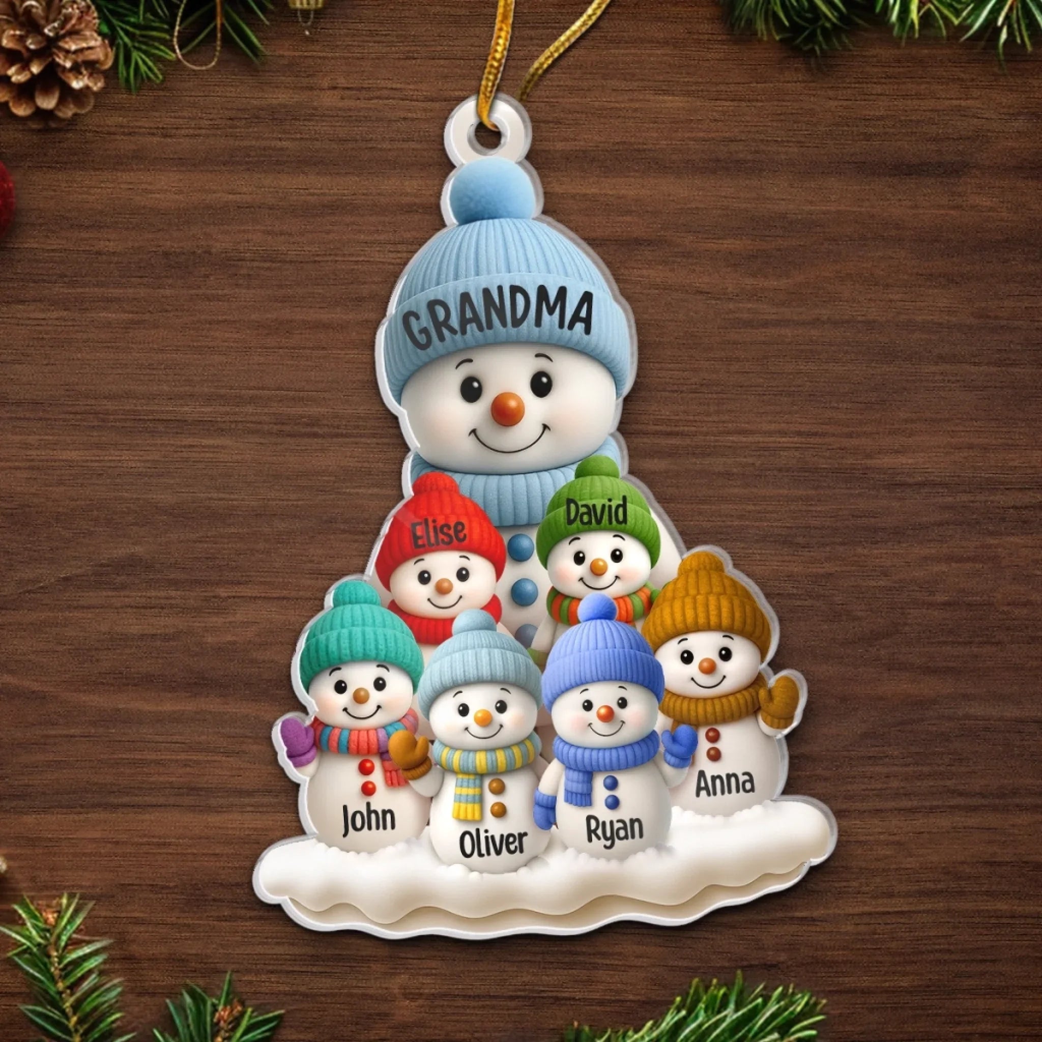 Custom Acrylic Ornament - Personalized Christmas Birthday Gifts For Mom, Grandma - Frosty Family Fun