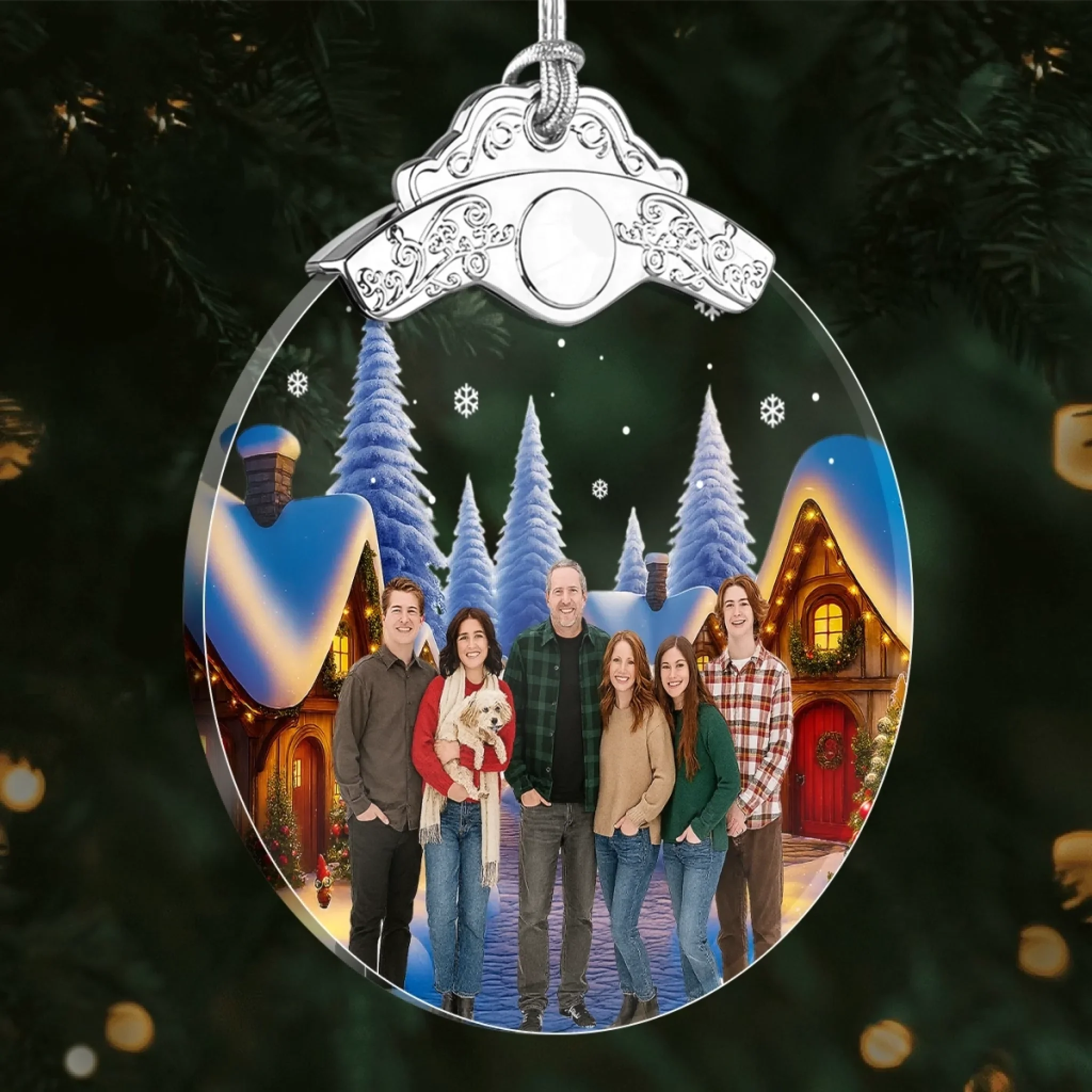 Custom Photo Glass Ornament - Personalized Christmas Birthday Gifts For Mom, Dad, Kids - Home For The Holidays