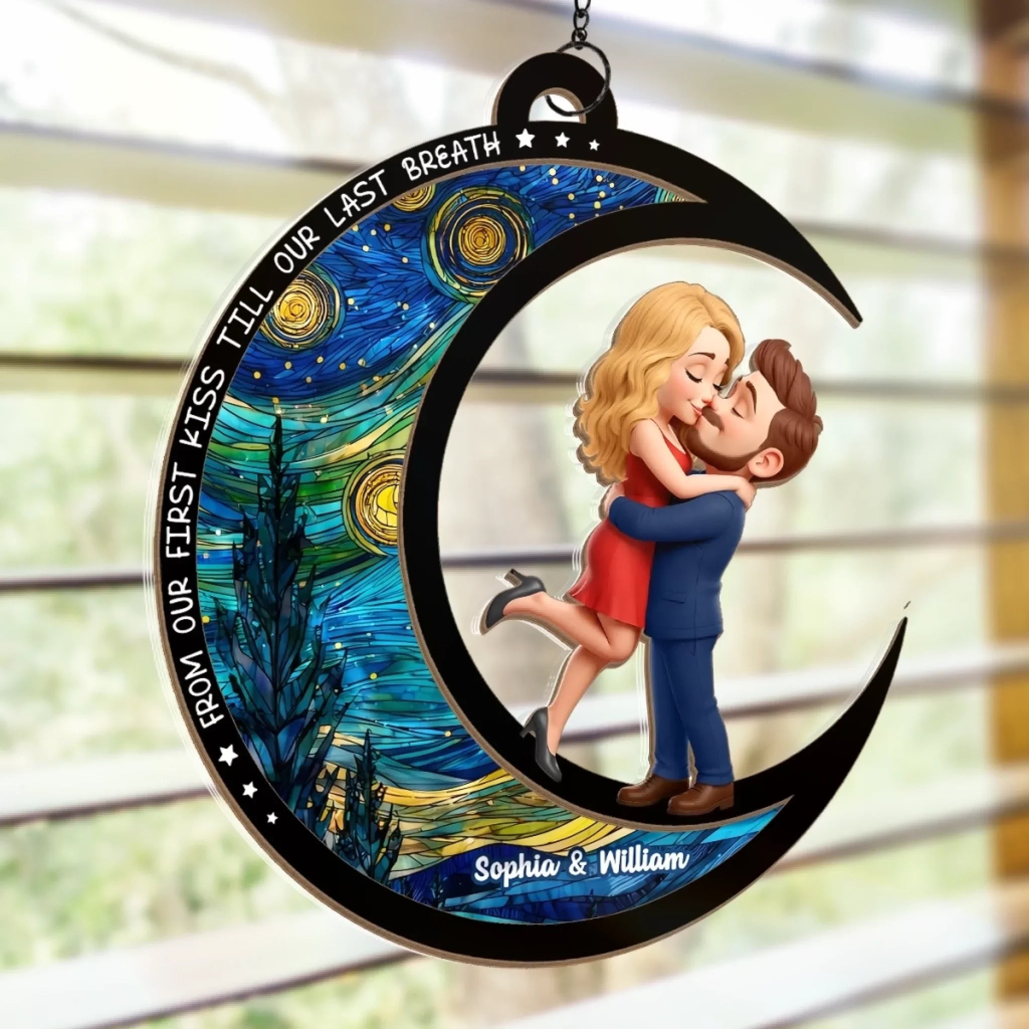 Custom Window Hanging Suncatcher Ornament - Personalized Anniversary Wedding Gifts For Husband And Wife, Him And Her - Love Under Starry Skies