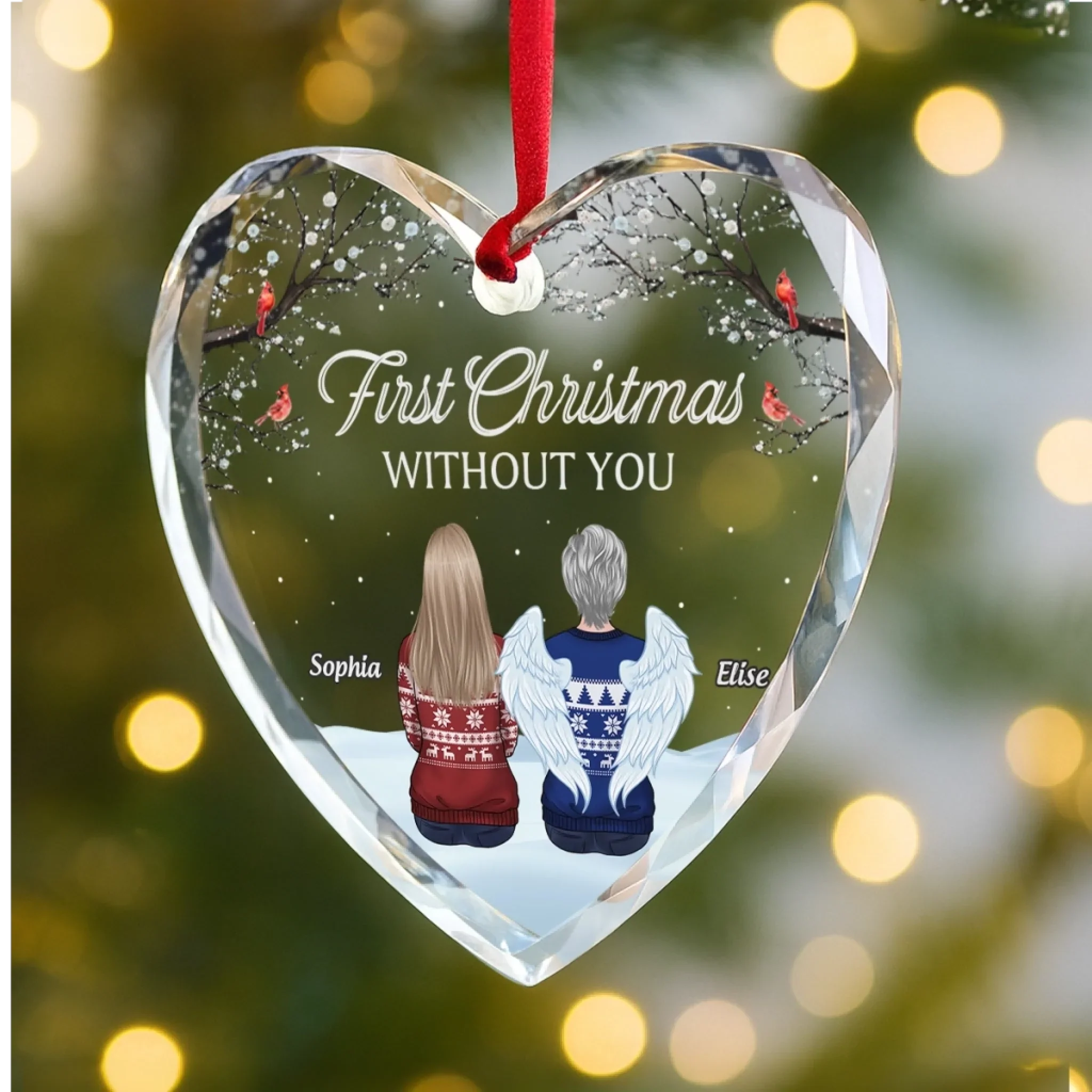 Custom Heart Glass Ornament - Personalized Memorial Sympathy Gifts For Loss Of Mom, Dad - Christmas In My Heart