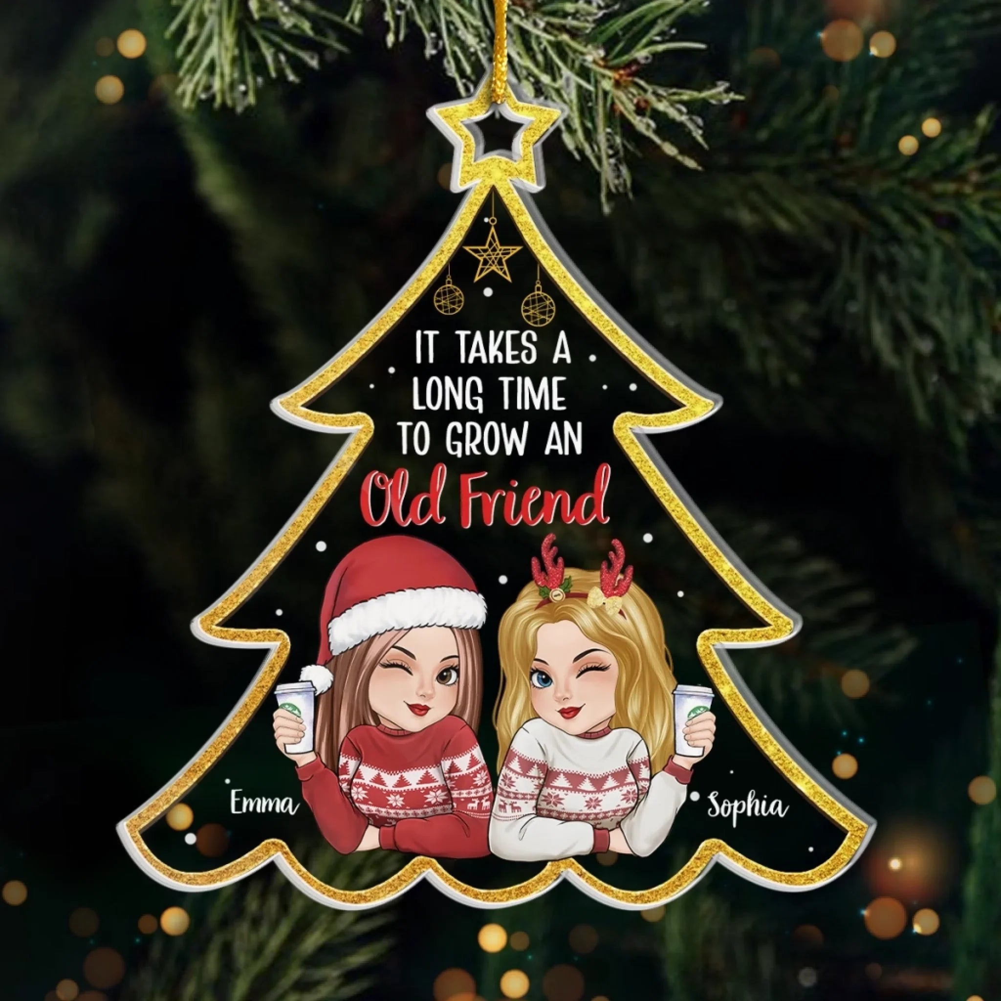 Custom Acrylic Ornament - Personalized Christmas Best Friend Birthday Gifts For Women, Besties, Sisters, BFF - Growing Old Friends Together