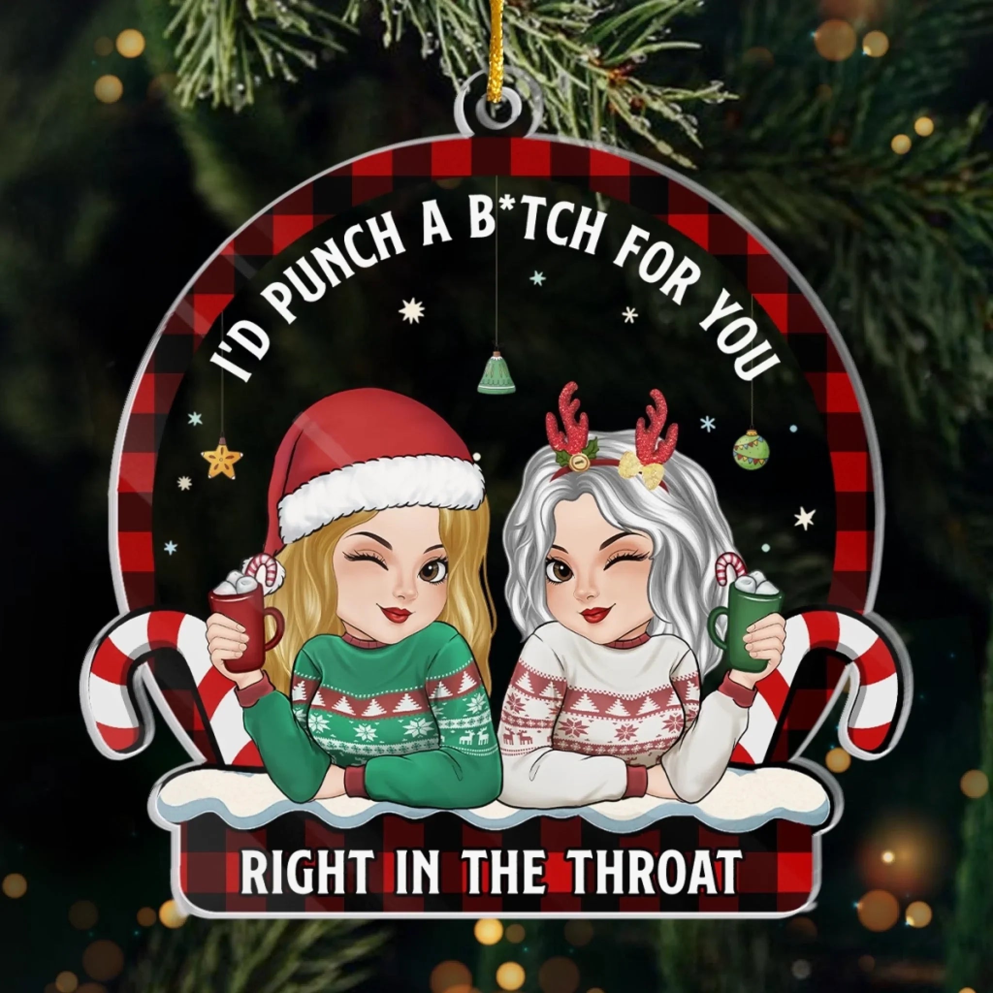 Custom Acrylic Ornament - Personalized Christmas Best Friend Birthday Gifts For Women, Besties, Sisters, BFF - Partners In Crime And Wine