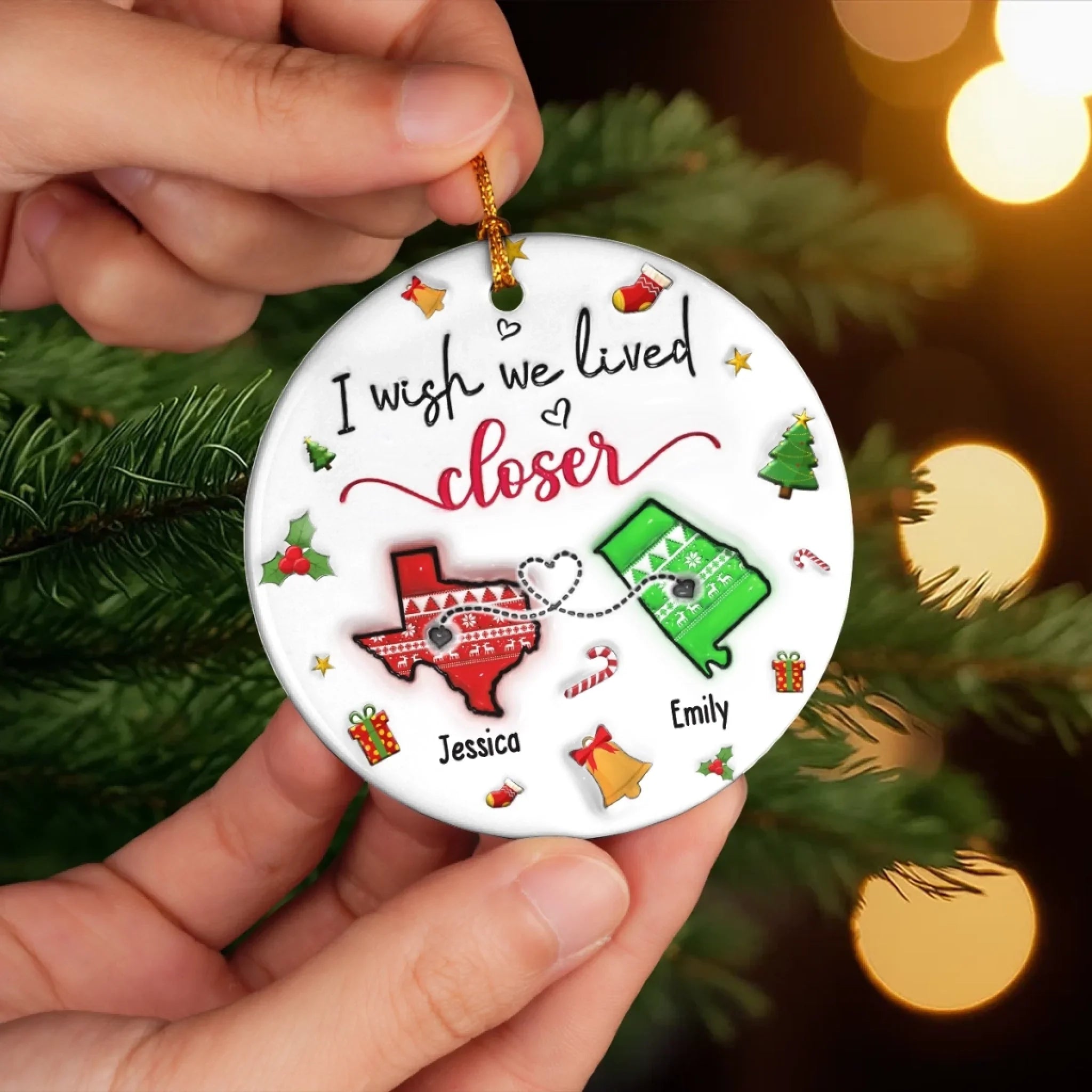 Custom Long Distance Ceramic Ornament - Personalized Best Friend Christmas Birthday Gifts For Women, Besties, Sisters, BFF - Miles Can’t Break Us