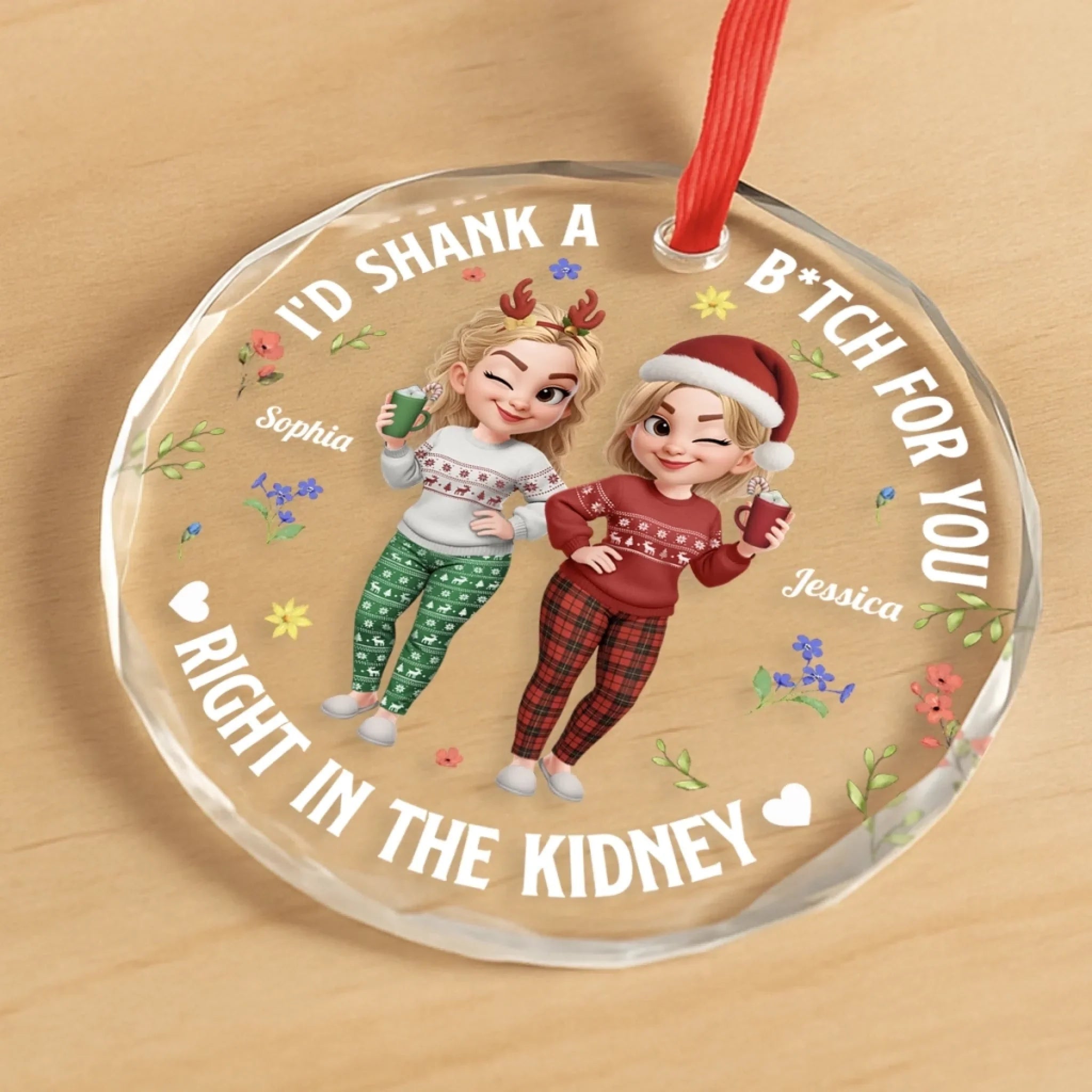 Custom Circle Glass Ornament - Personalized Christmas Best Friend Birthday Gifts For Women, Besties, Sisters, BFF - Chaos Queens Forever
