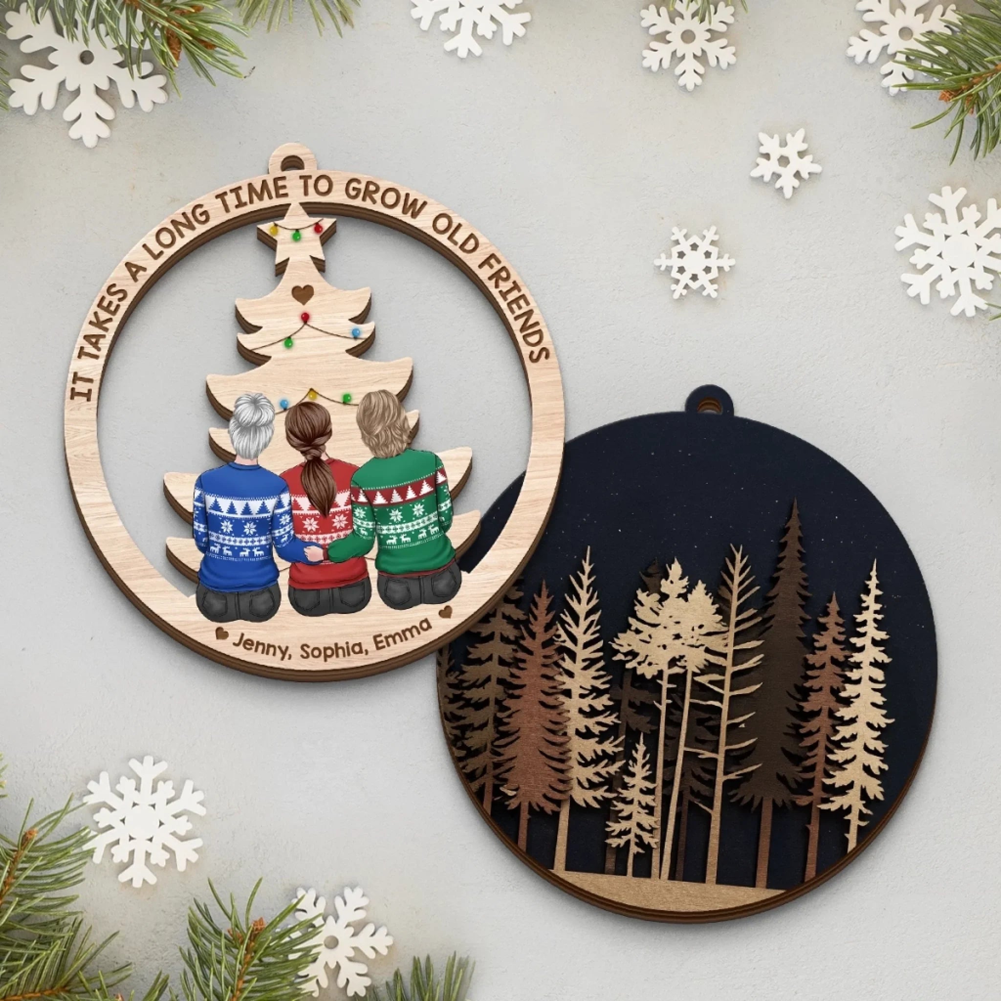 Custom Double Layer Wooden Ornament - Personalized Best Friend Christmas Birthday Gifts For Women, Besties, Sisters, BFF - Years Made Us Family