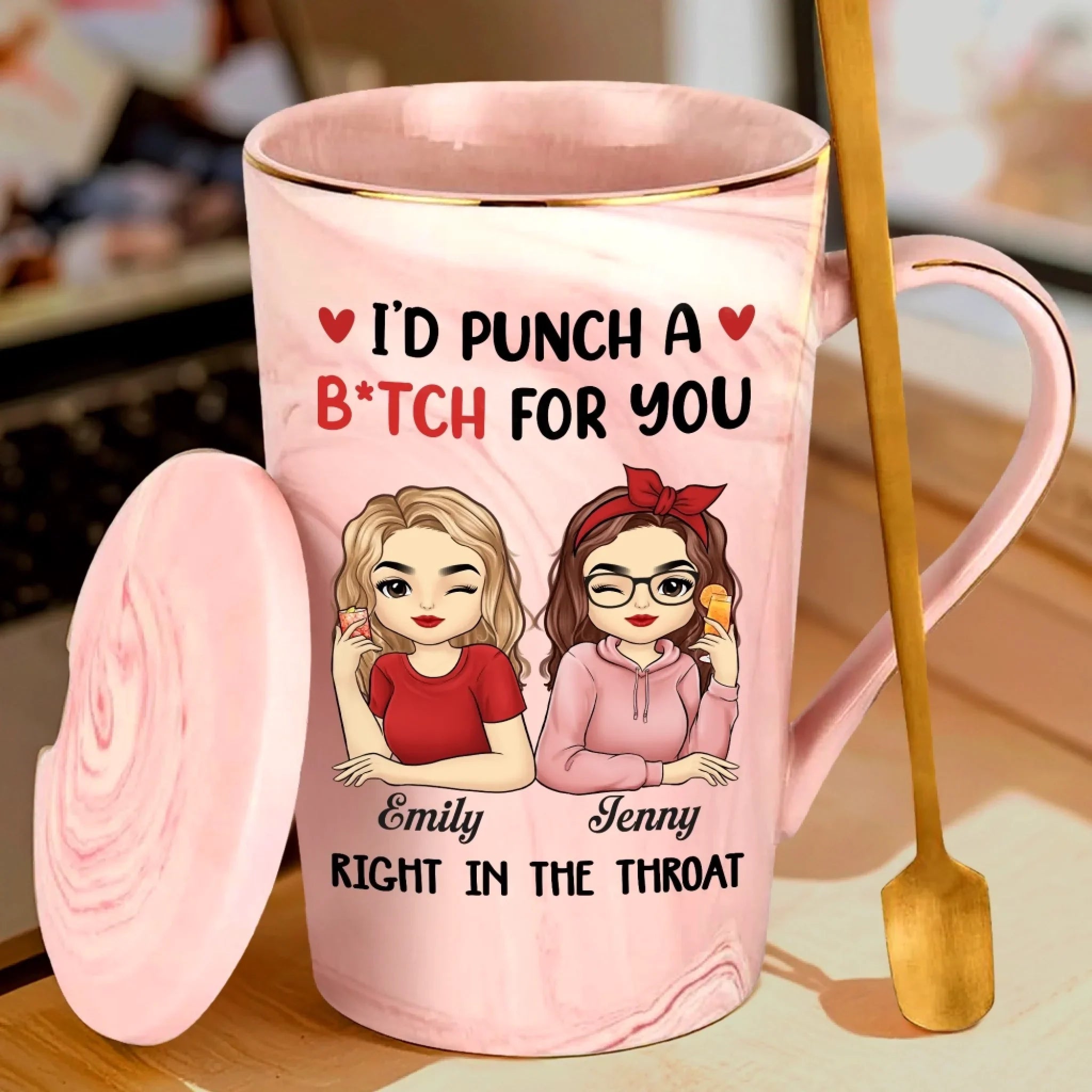 Custom 14oz Marble Mug - Personalized Best Friend Birthday Gifts For Women, Besties, Sisters, BFF - No One Messes With My Bestie