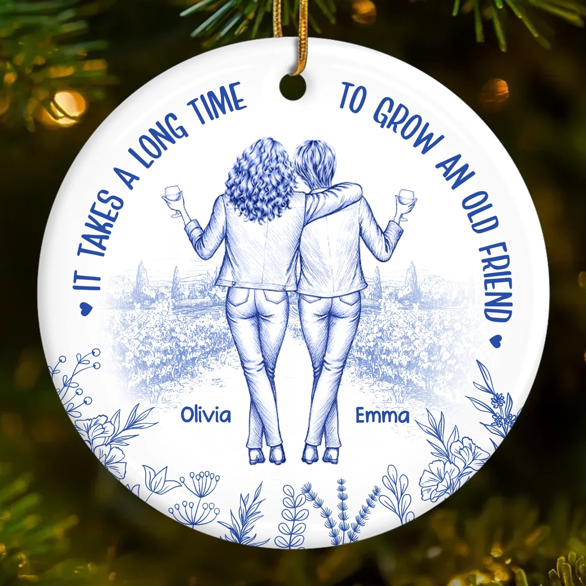 Custom Ceramic Ornament - Personalized Best Friend Christmas Birthday Gifts For Women, Besties, Sisters, BFF - Friendship That Ages Like Fine Wine
