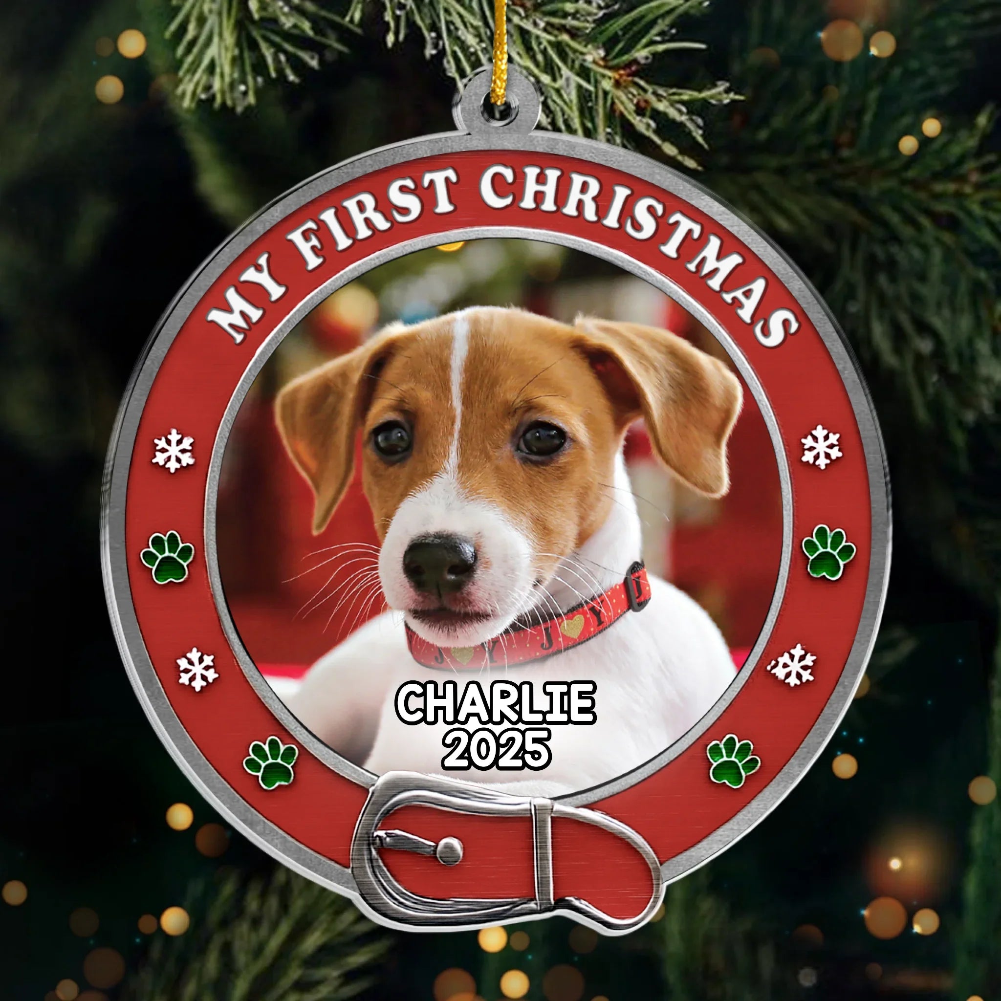 Custom Photo Metal Ornament - Personalized Christmas Birthday Gifts For Dog Cat Lovers, Dog Dad And Mom, Cat Owners - New Paws, New Joy