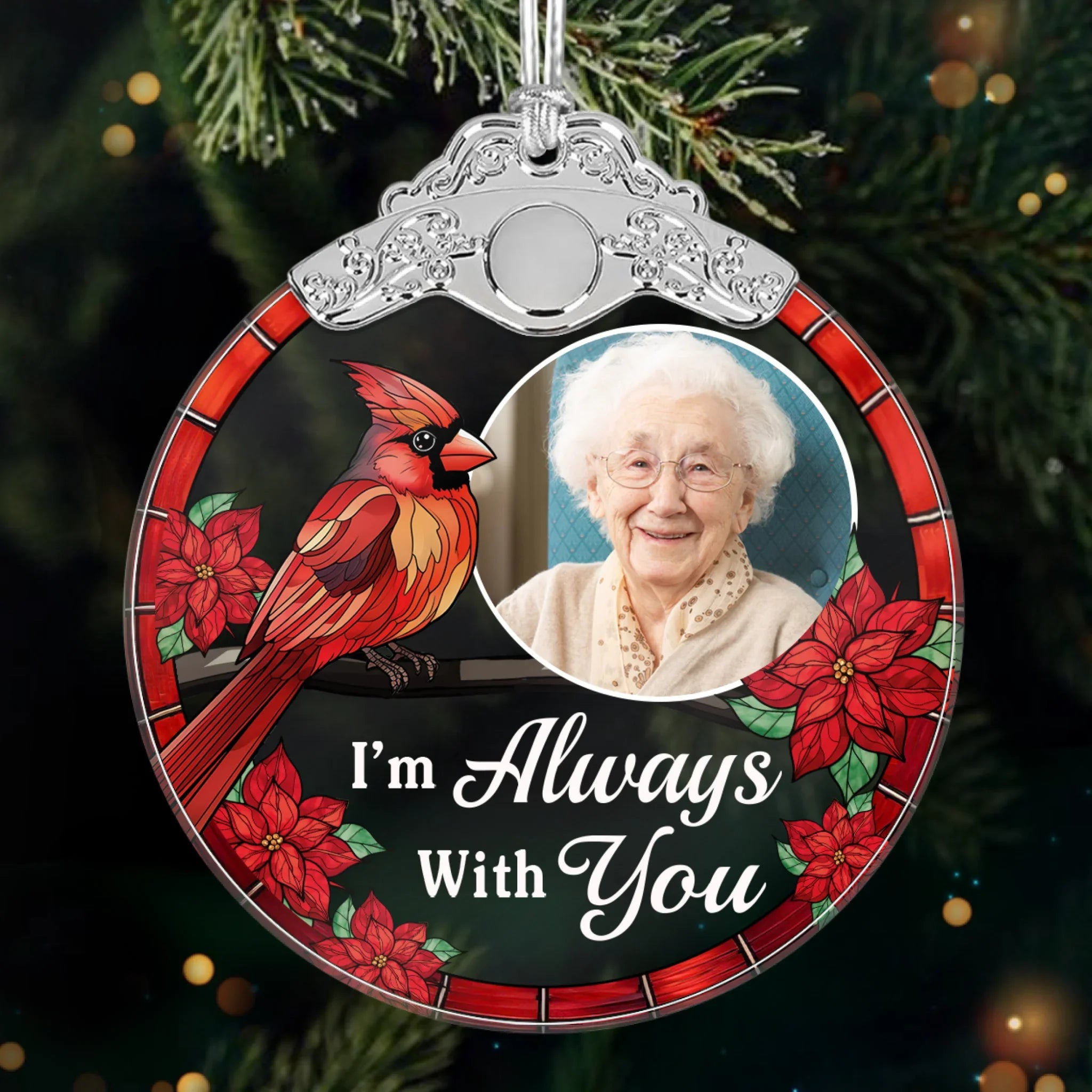 Custom Photo Glass Ornament - Personalized Christmas Memorial Sympathy Gifts For Loss Of Mom, Dad - No Distance Between Our Hearts