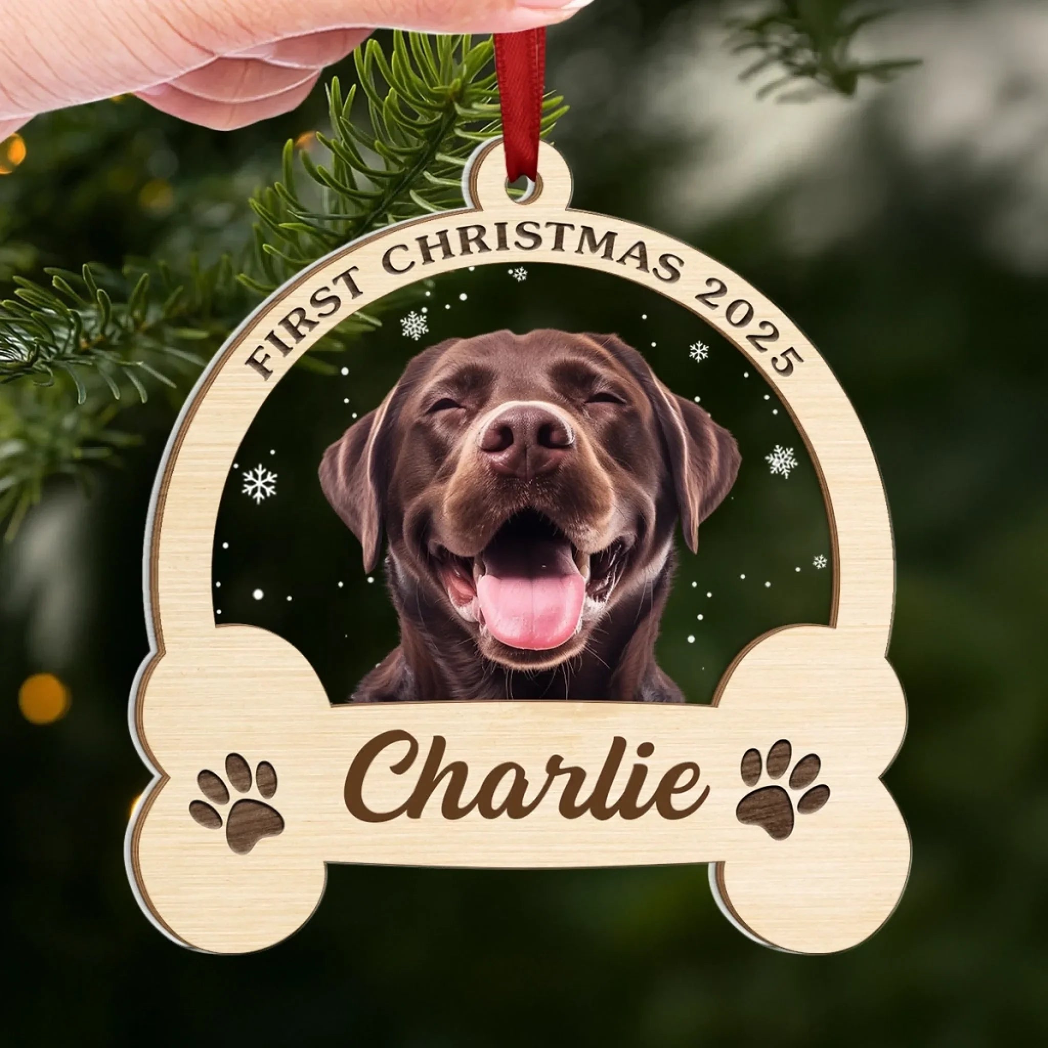 Custom Photo Wood & Acrylic Ornament - Personalized Christmas Birthday Gifts For Dog Cat Lovers, Dog Dad And Mom, Cat Owners - Santa’s Goodest Helper