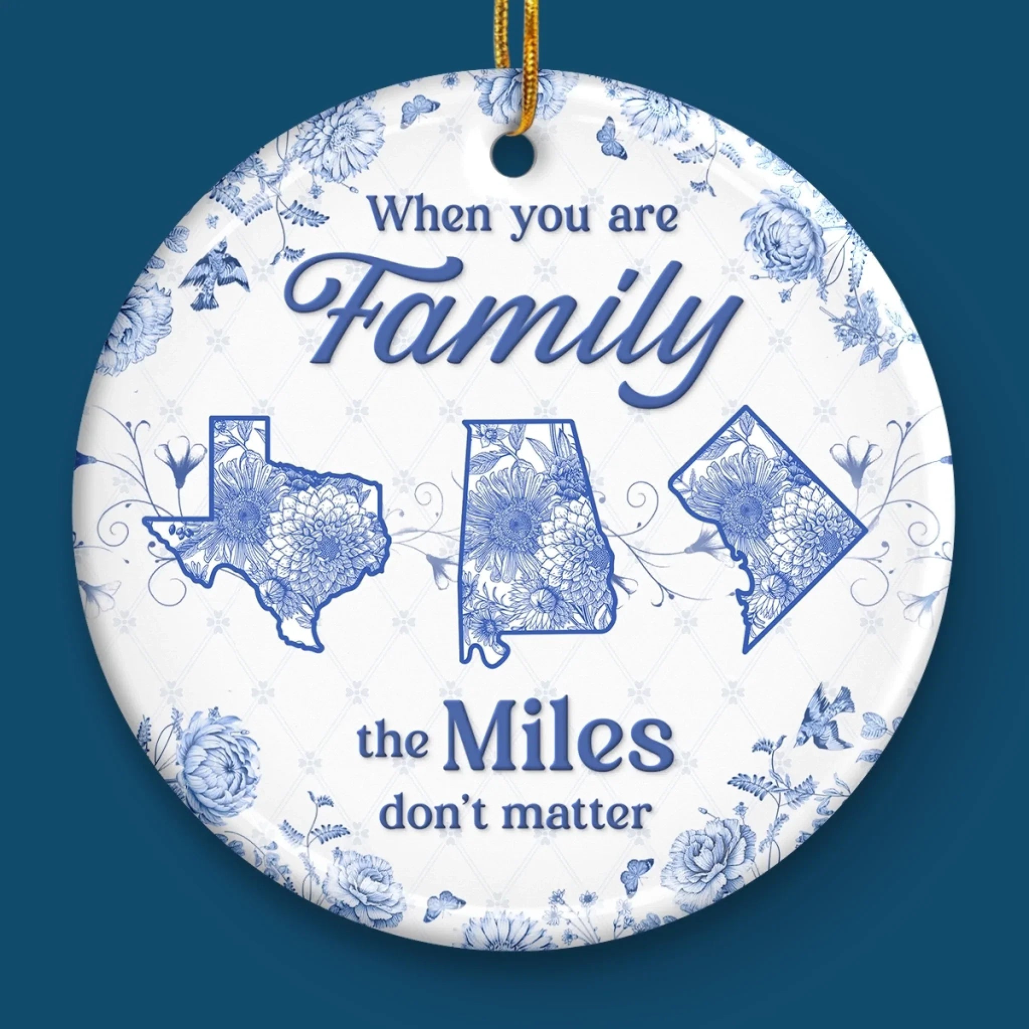 Custom Long Distance Ceramic Ornament - Personalized Christmas Birthday Gifts For Mom, Dad, Kids - No Map Can Measure Love