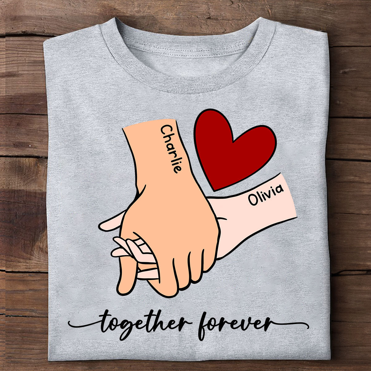 Personalized Couple Holding Hands Red Heart Shirt, Gift, Anniversary Gift for Him for Her