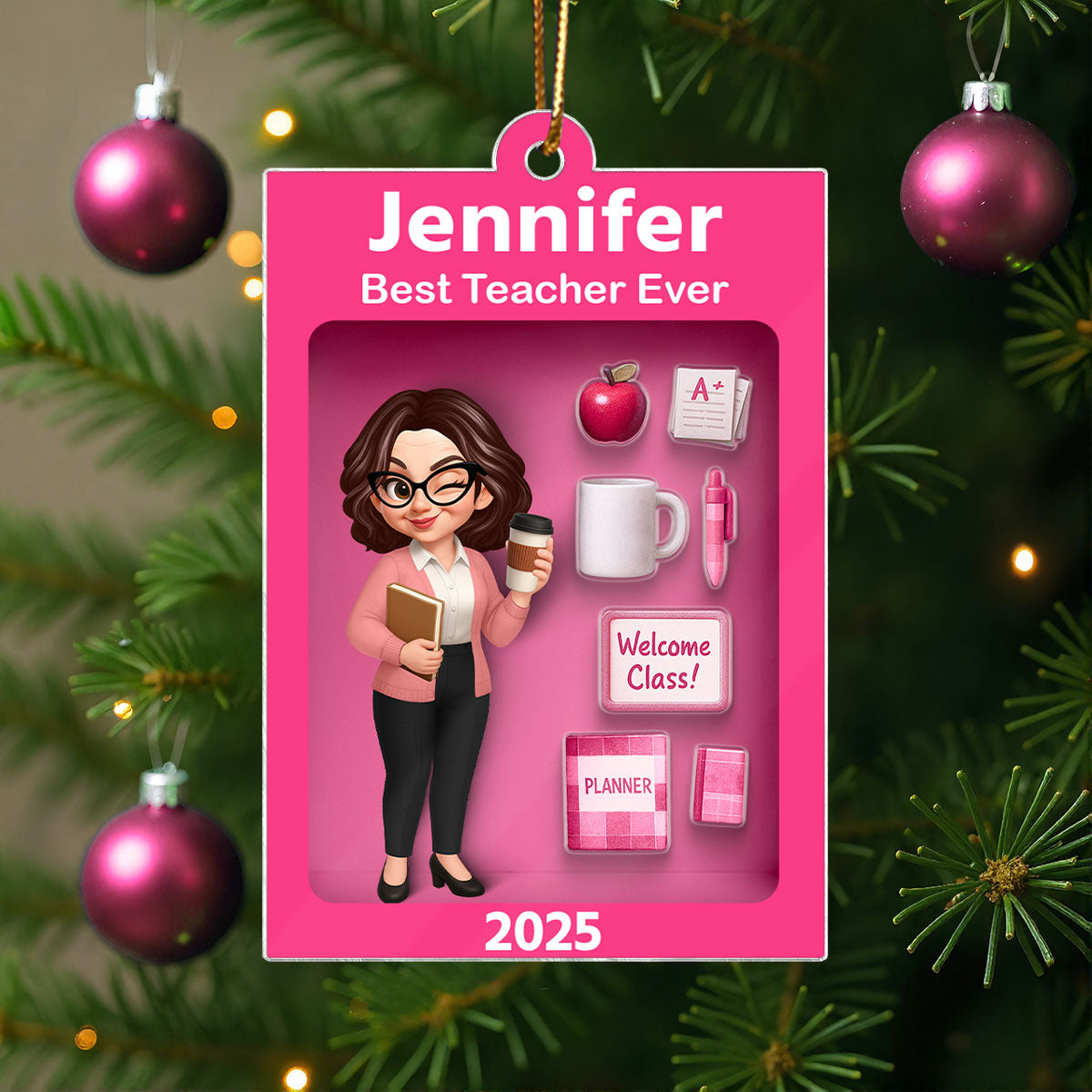 Pretty Teacher In Toy Box 3D Effect - Personalized Acrylic Ornament -Special Christmas Gift For Teacher For Co-workers