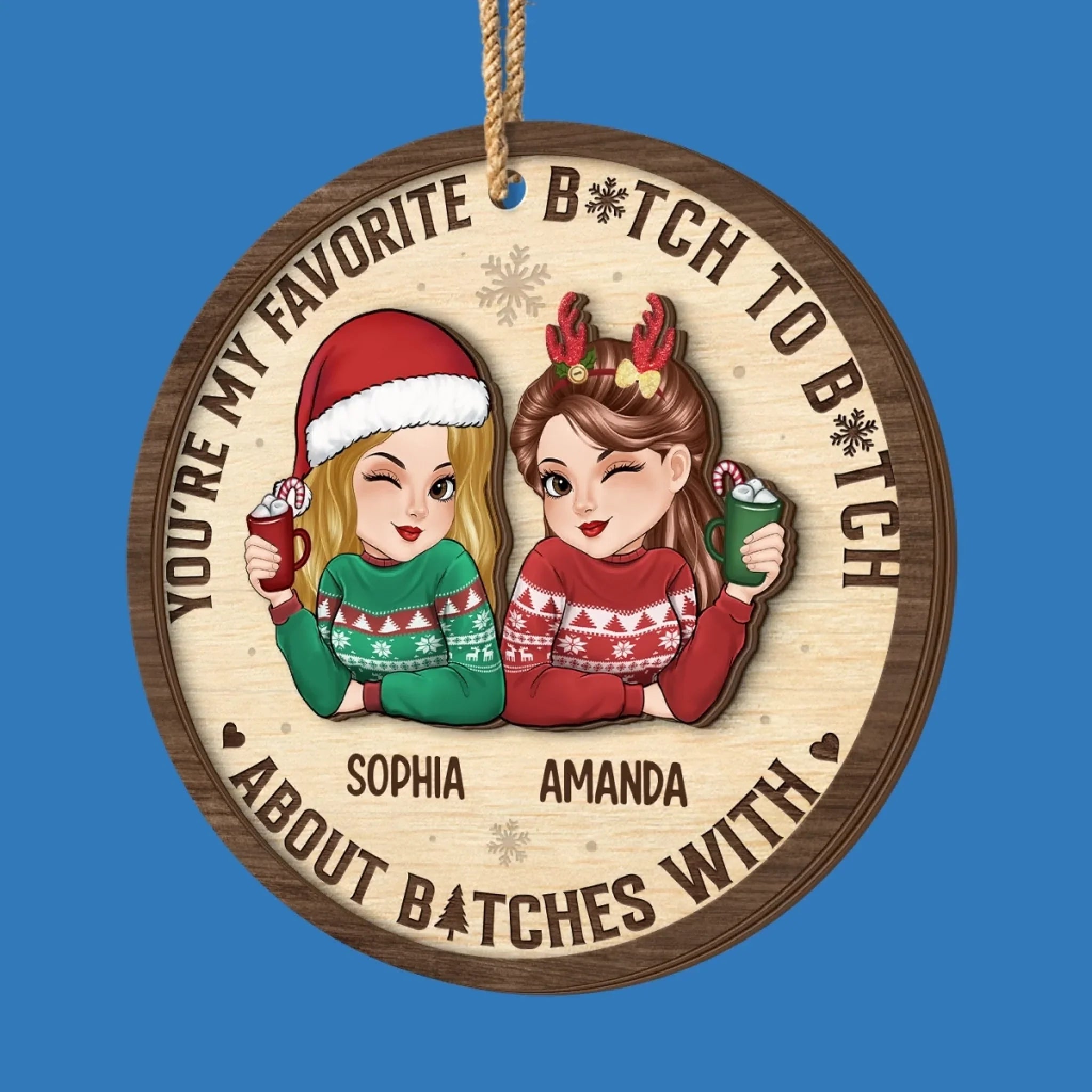 Custom Double Layer Wooden Ornament - Personalized Best Friend Christmas Birthday Gifts For Women, Besties, Sisters, BFF - My Partner in Crime Always