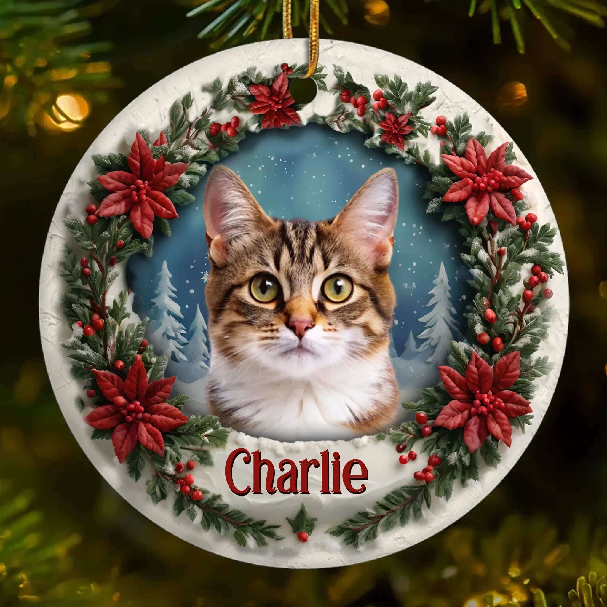 Custom Photo Ceramic Ornament - Personalized Pet Memorial Sympathy Gifts For Dogs, Cats - Forever In Our Memory