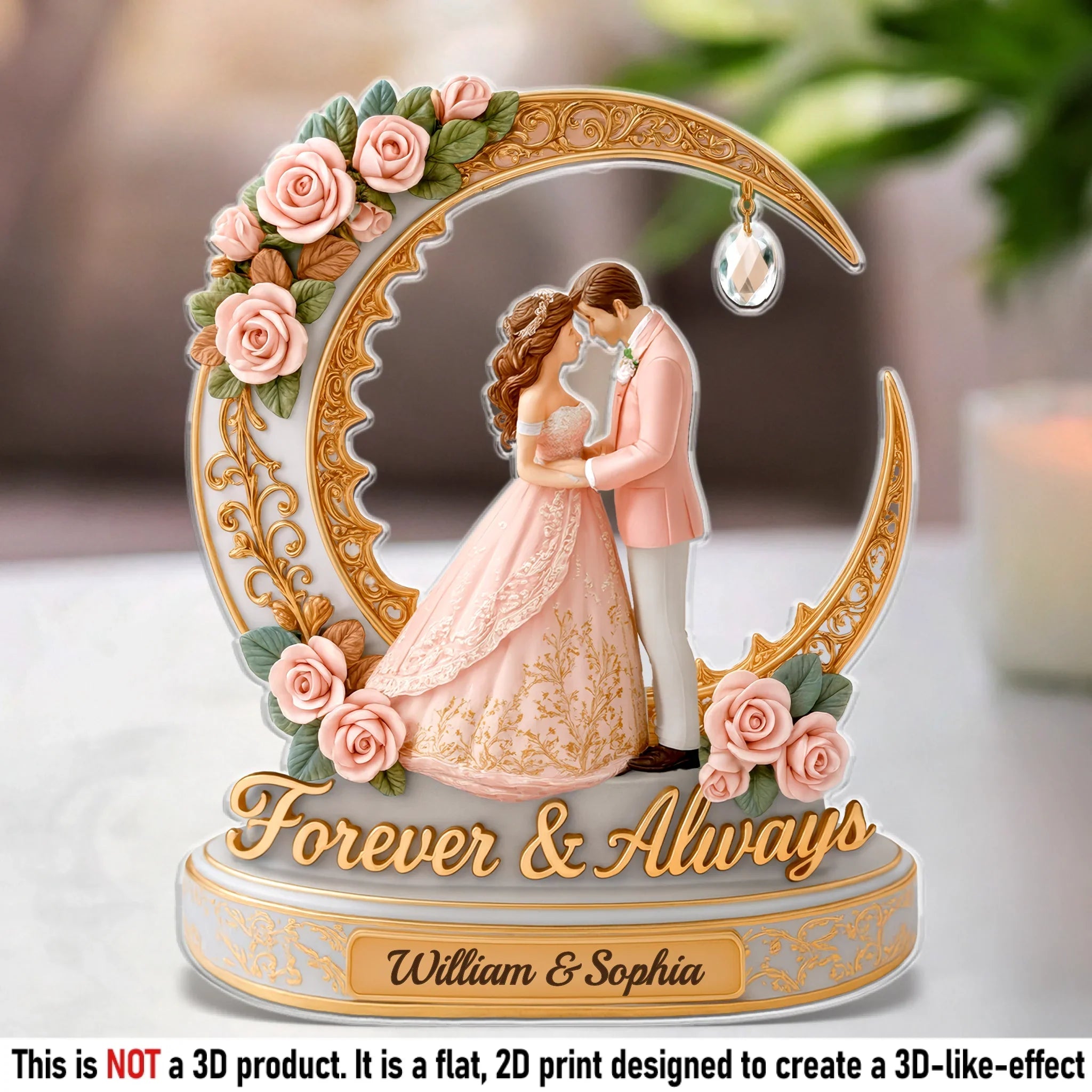 Custom Acrylic Plaque - Personalized Anniversary Wedding Gifts For Husband And Wife, Him And Her - Kissing Under The Moonlight