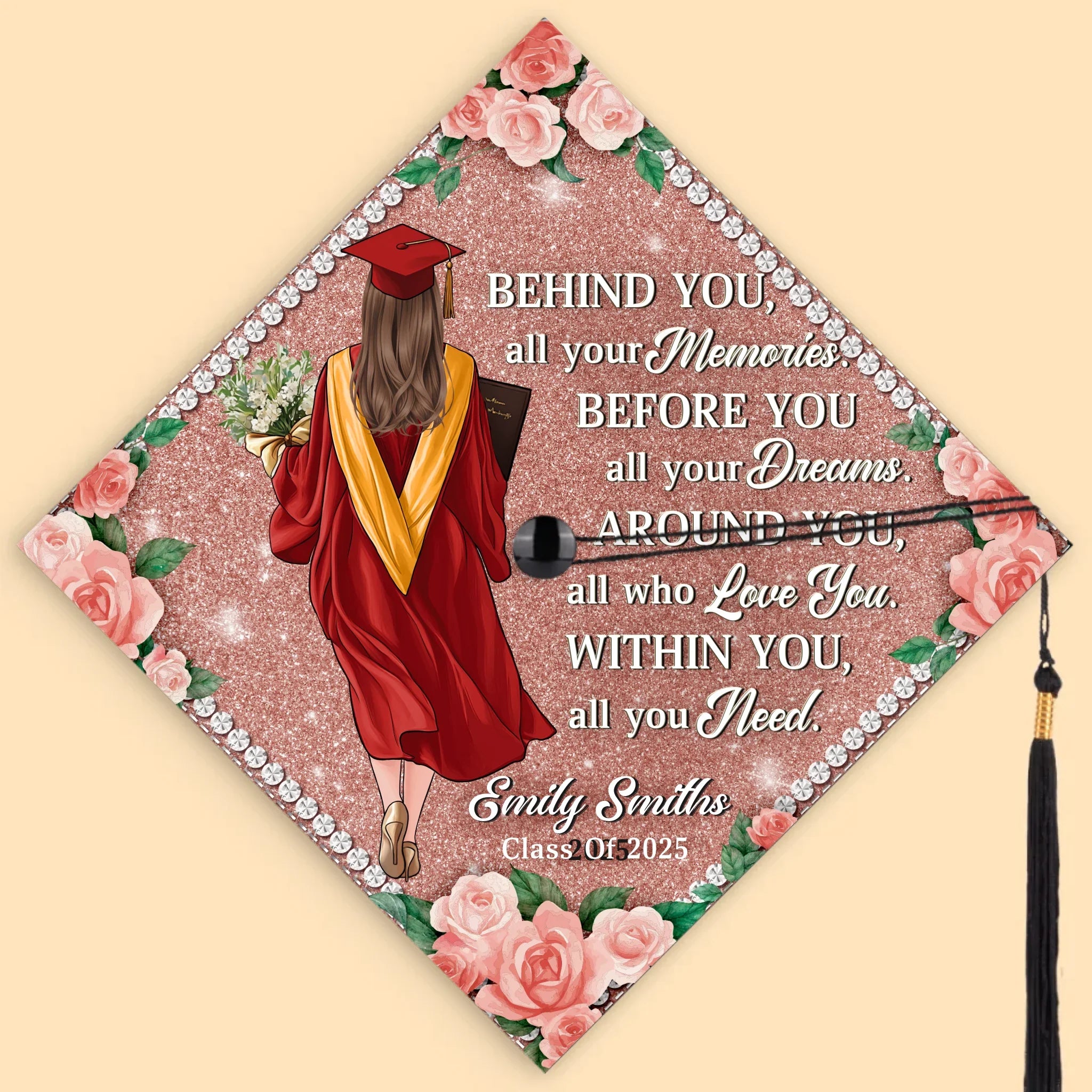 Behind You, All Your Memories - Family Personalized Custom Graduation Cap - Graduation Gift For Family Members, Siblings, Brothers, Sisters
