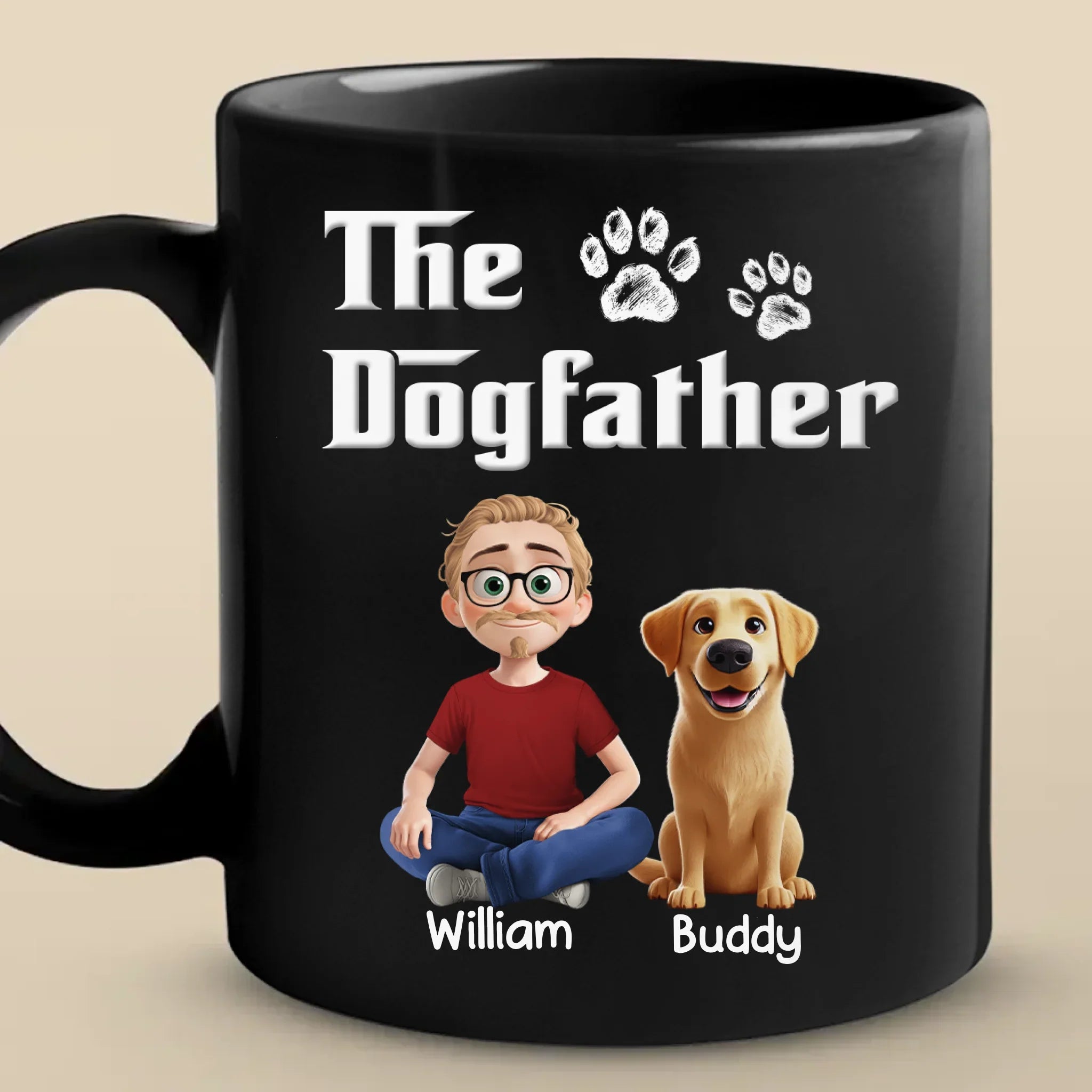 The Dogfather - Dog Personalized Custom Black Mug - Father's Day, Gift For Dad, Pet Owners, Pet Lovers