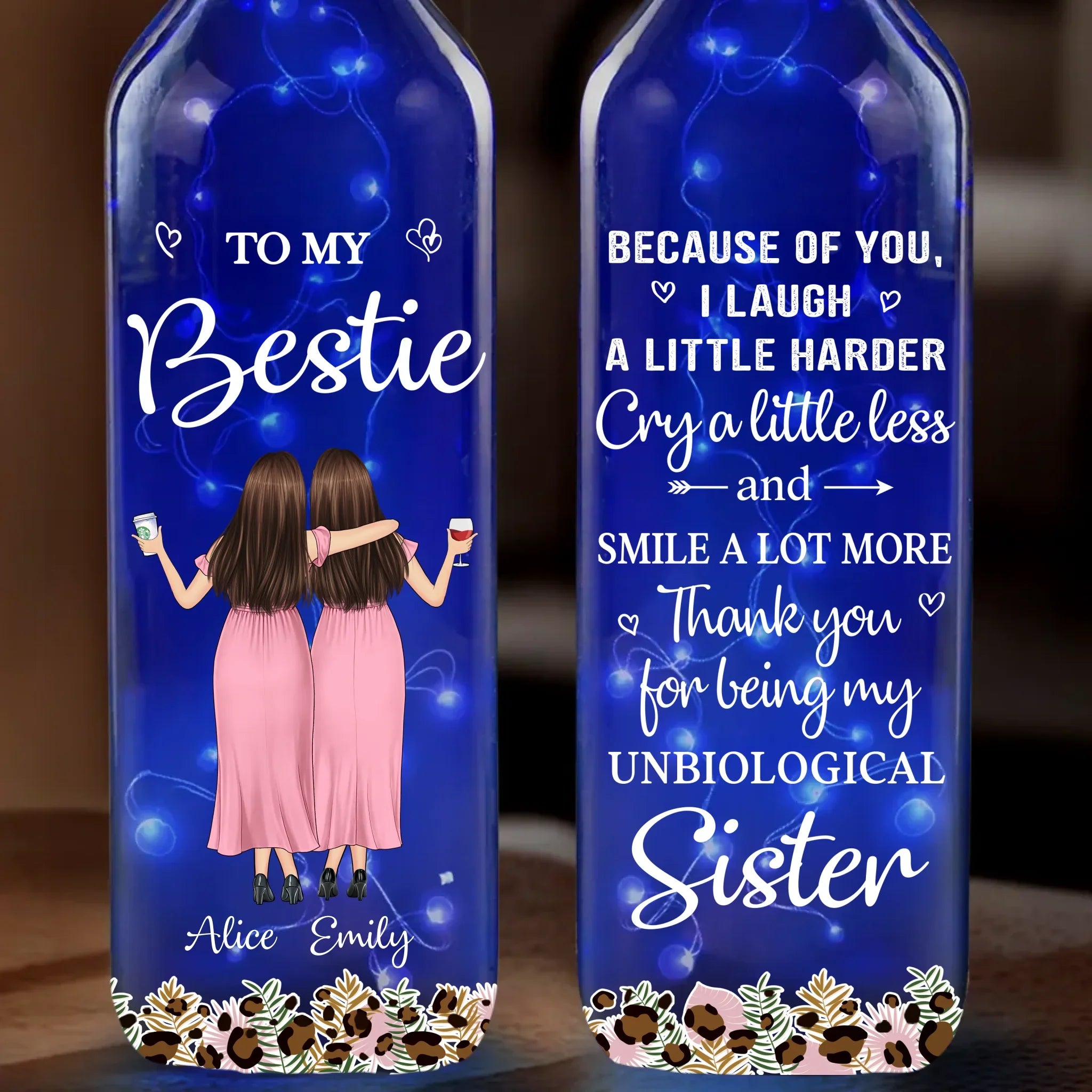 More Than Friends, We’re Family - Bestie Personalized Custom Blue Bottle Lamp - Gift For Best Friends, BFF, Sisters