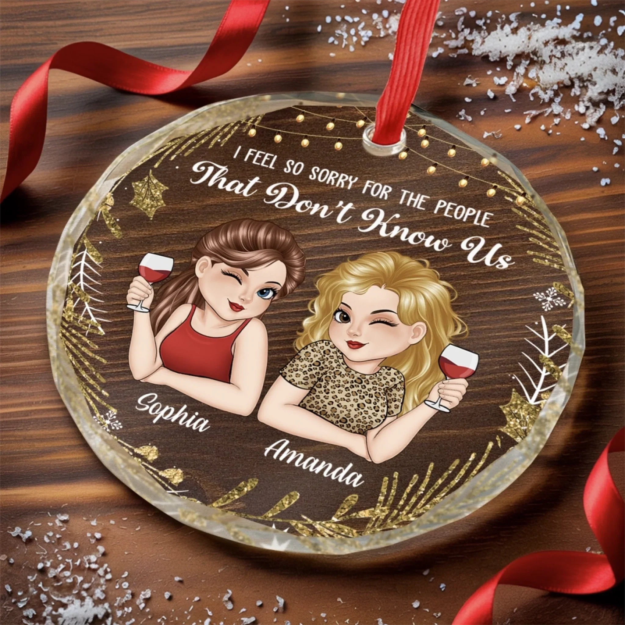 Custom Circle Glass Ornament - Personalized Best Friend Christmas Birthday Gifts For Women, Besties, Sisters, BFF - Laughter Louder With You Around