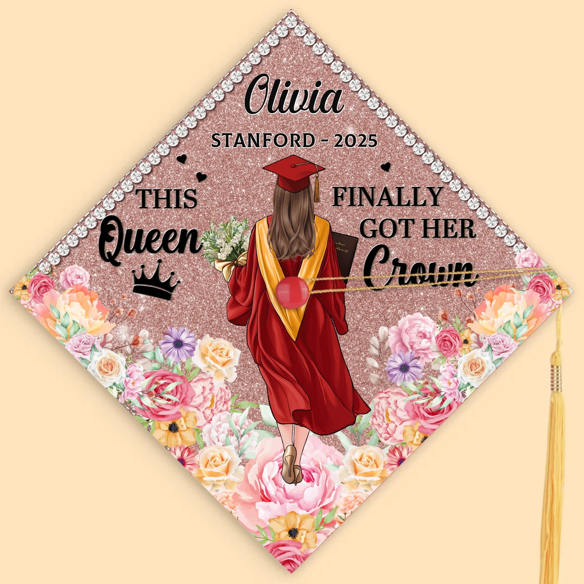 This Queen Finally Got Her Crown - Family Personalized Custom Graduation Cap - Graduation Gift For Family Members, Siblings, Brothers, Sisters
